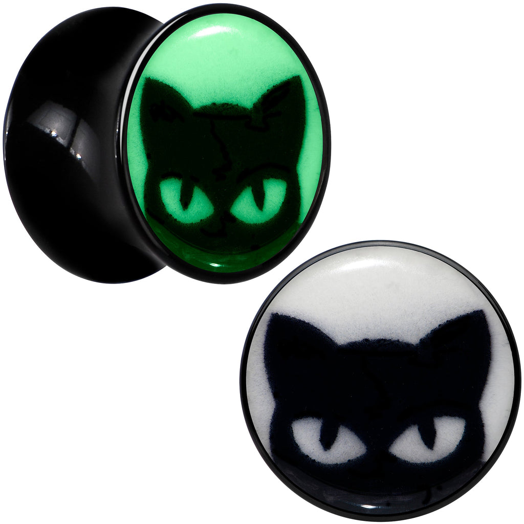 BodyCandy Black Acrylic Glow in the Dark Peeking Cat Double Flare Plug Set by Onyx O — in-use photo
