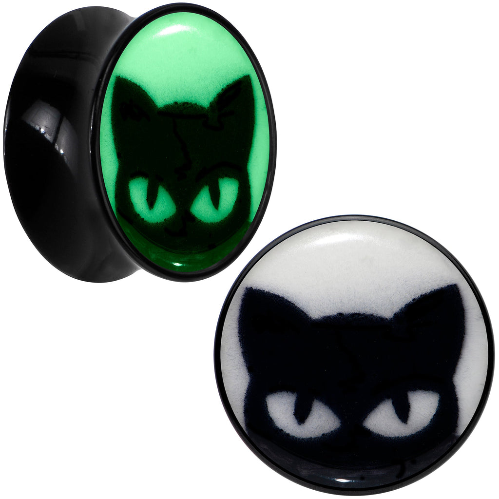 BodyCandy Black Acrylic Glow in the Dark Peeking Cat Double Flare Plug Set by Onyx O — packaging
