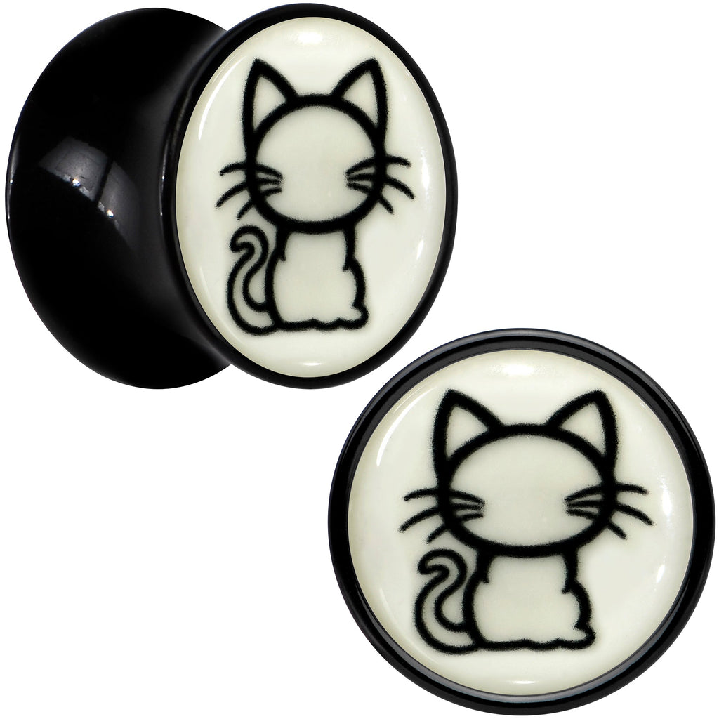 BodyCandy Glow in the Dark Kitty Cat Black Acrylic Saddle Plug Set 8mm to 20mm by Onyx O — packaging