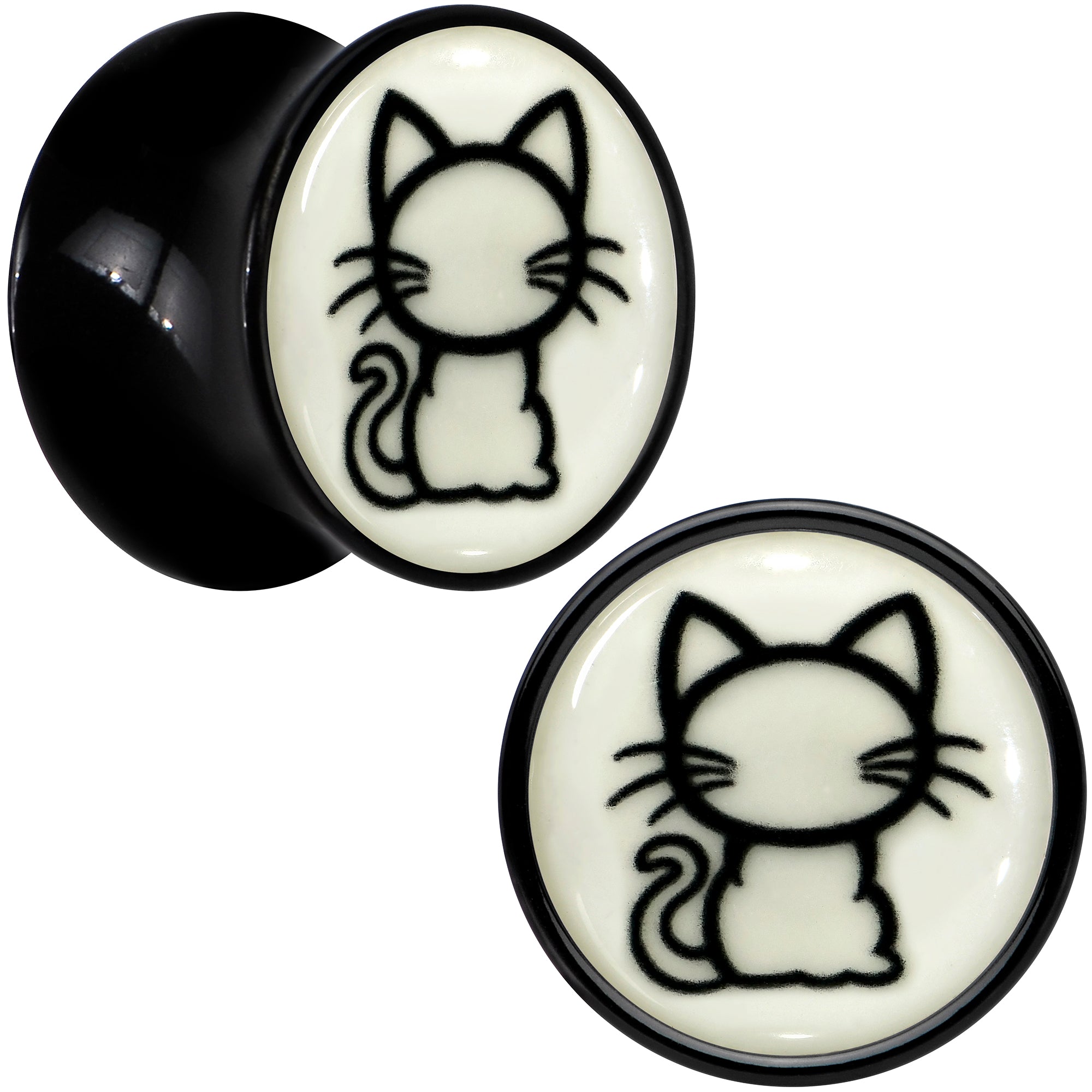 BodyCandy Glow in the Dark Kitty Cat Black Acrylic Saddle Plug Set 8mm to 20mm by Onyx O — packaging