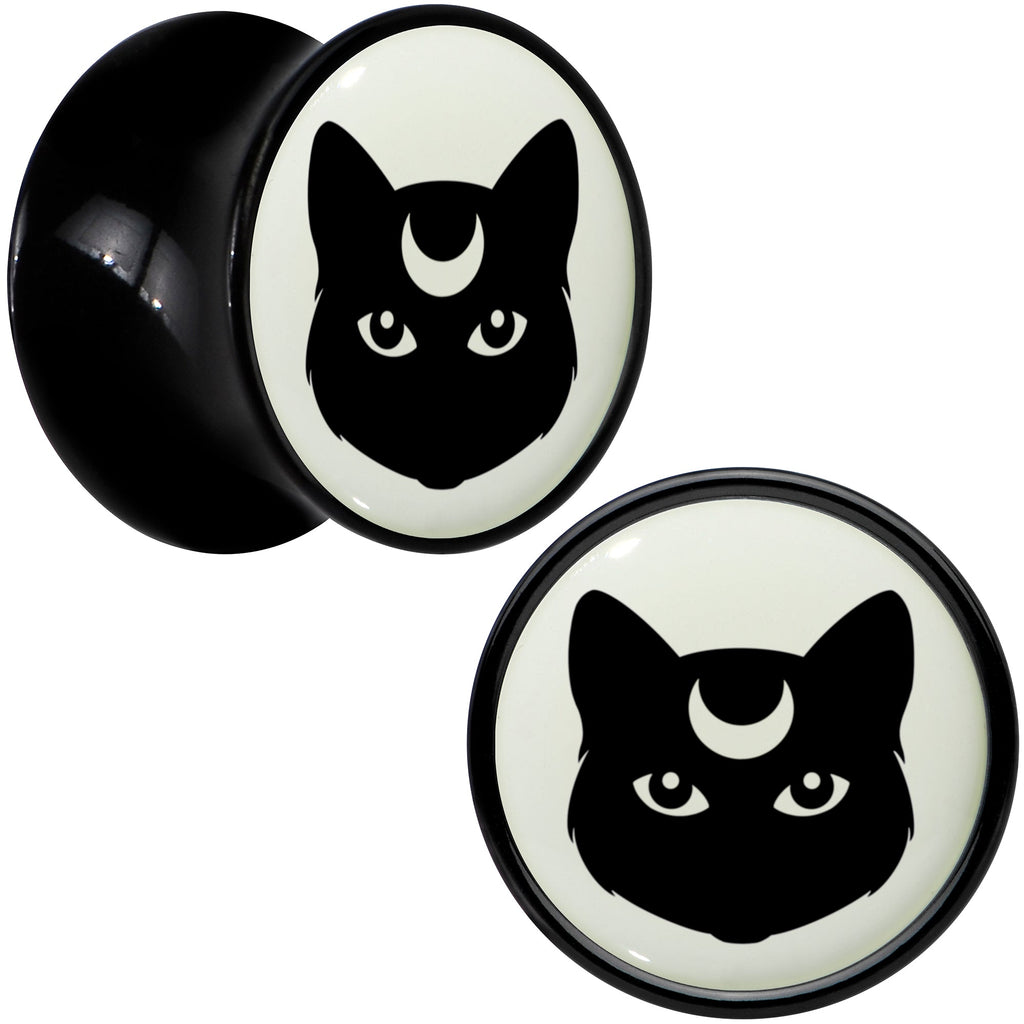 BodyCandy Glow in the Dark Mystic Kitty Cat Black Acrylic Saddle Plug Set by Onyx O — color detail