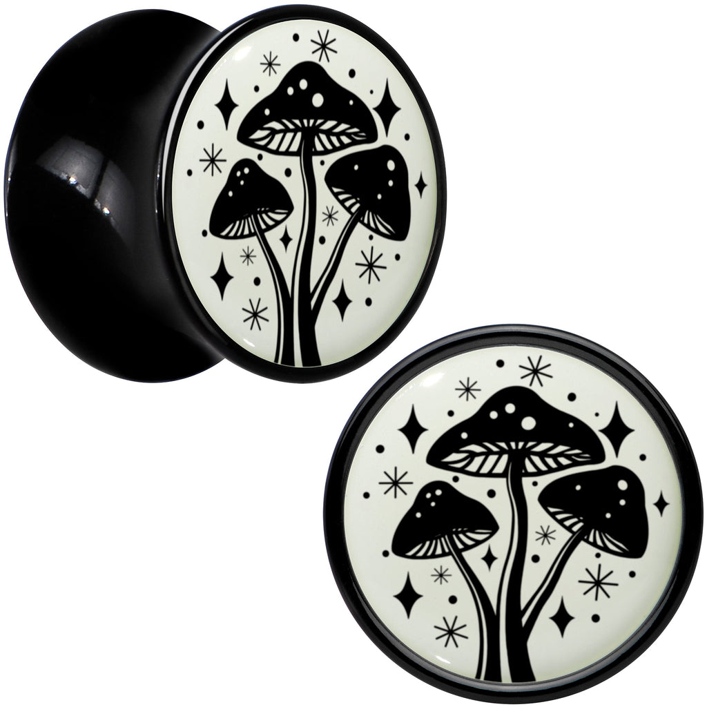BodyCandy Glow in the Dark Mystic Mushroom Black Acrylic Saddle Plug Set by Onyx O — detail close-up