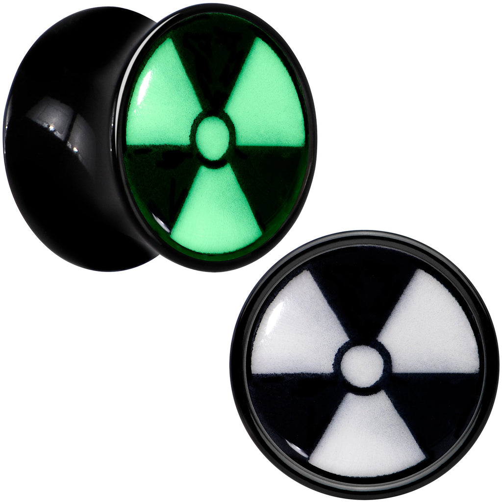 BodyCandy Black Acrylic Radioactive Glow in the Dark Double Flare Plug Set by Onyx O — side view