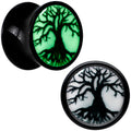 BodyCandy Black Acrylic Tree Of Life Glow in the Dark Double Flare Plug Set by Onyx O — product on model