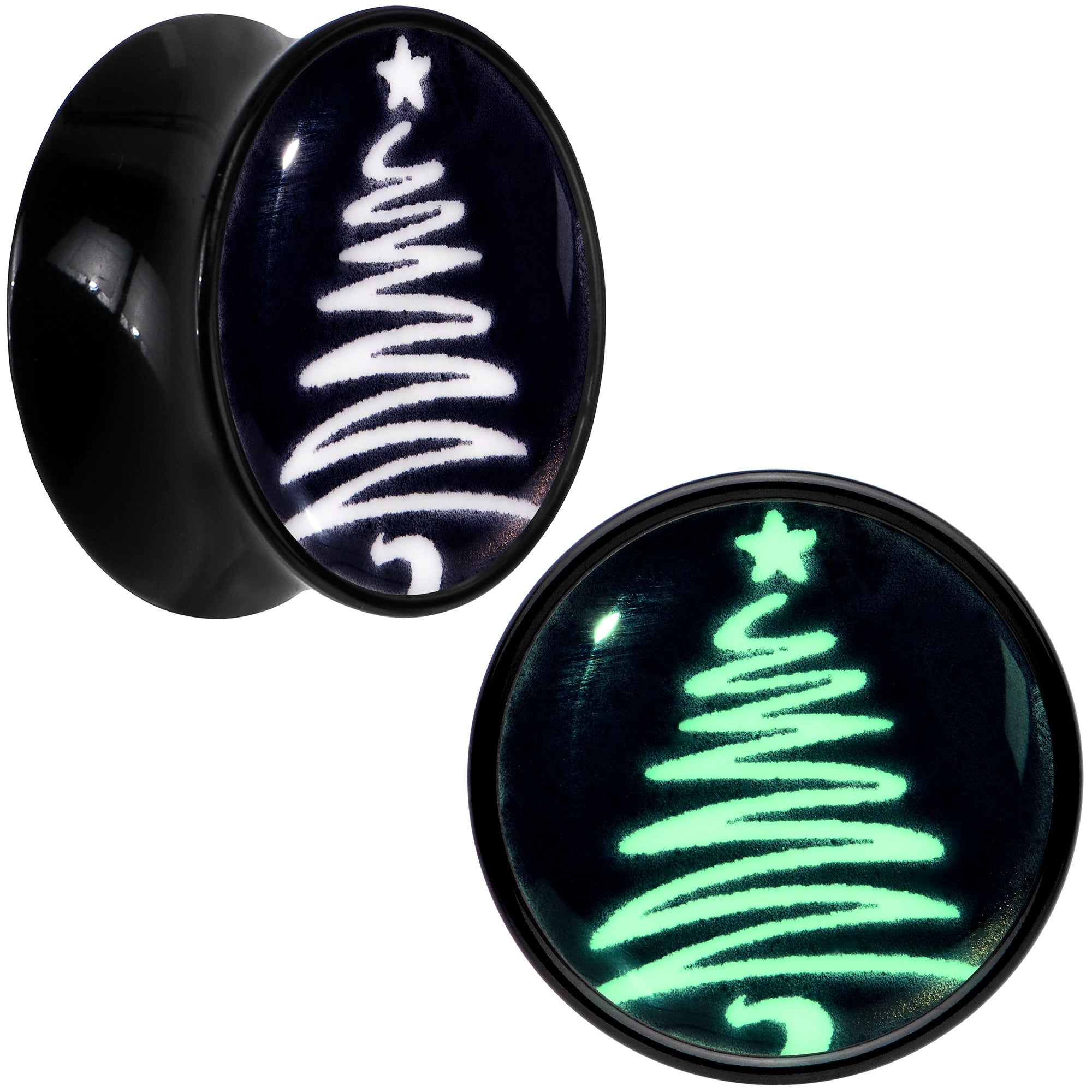 BodyCandy Glow in the Dark Holiday Christmas Tree Acrylic Saddle Plug Set by Onyx O — in-use photo