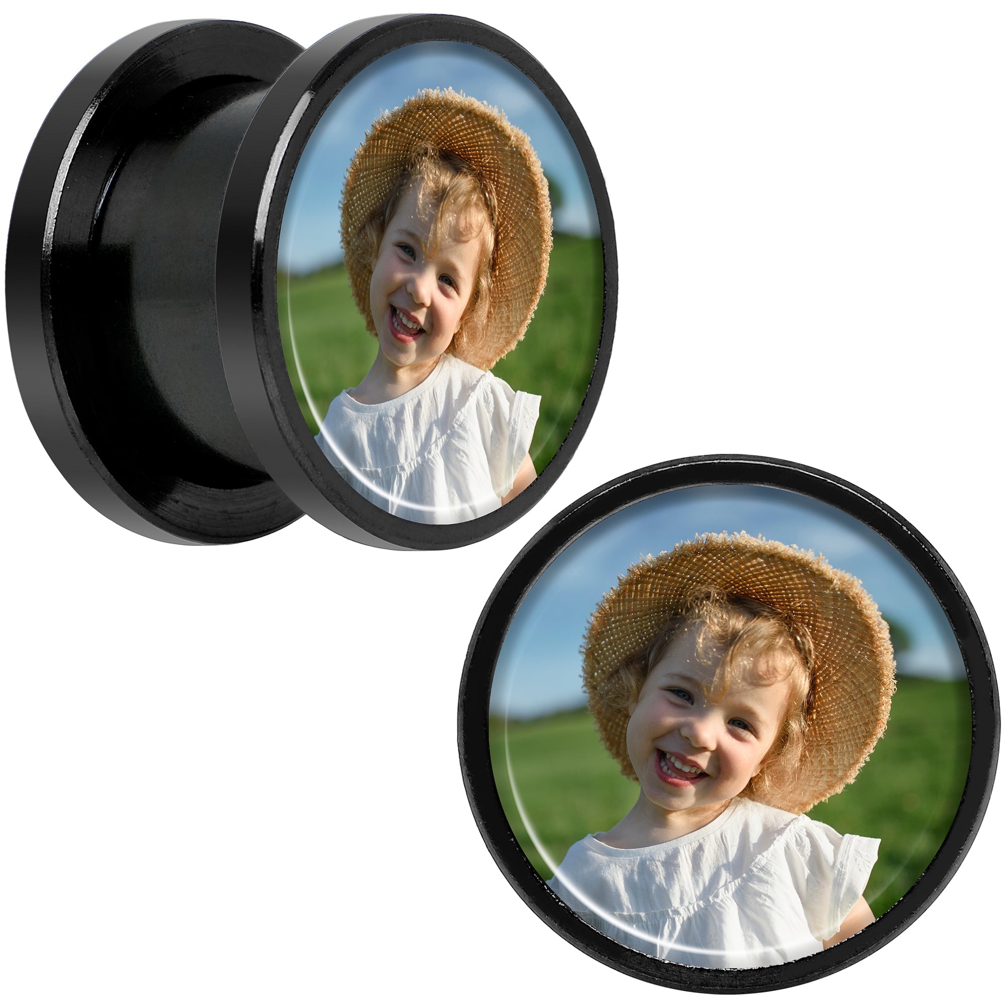 BodyCandy Anodized Black Titanium Custom Photo Screw Fit Plug - buy 2 for a pair — side view