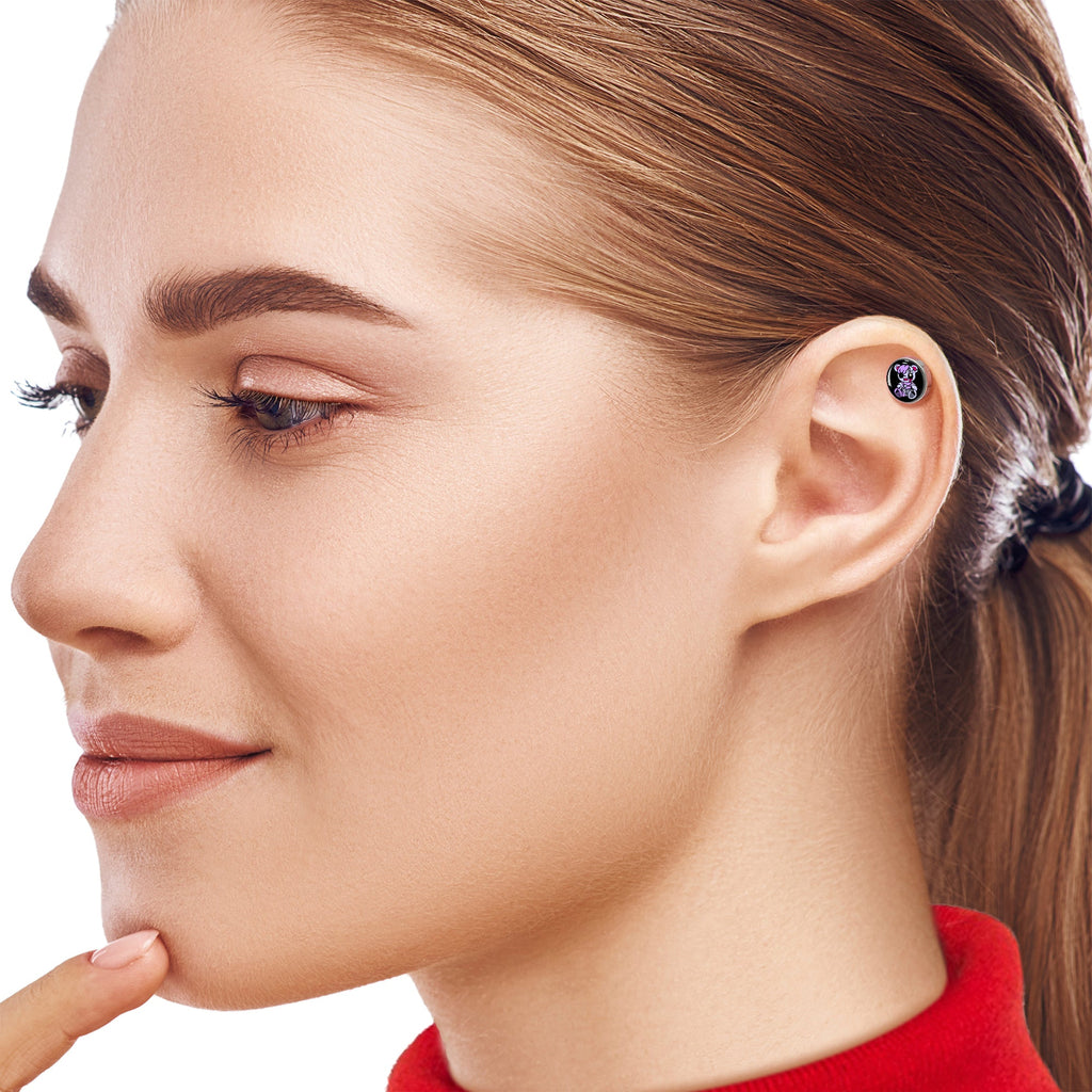 BodyCandy 16G 1/4 Attitude Teddy Bear Tragus Cartilage Earring by Onyx O — lifestyle context