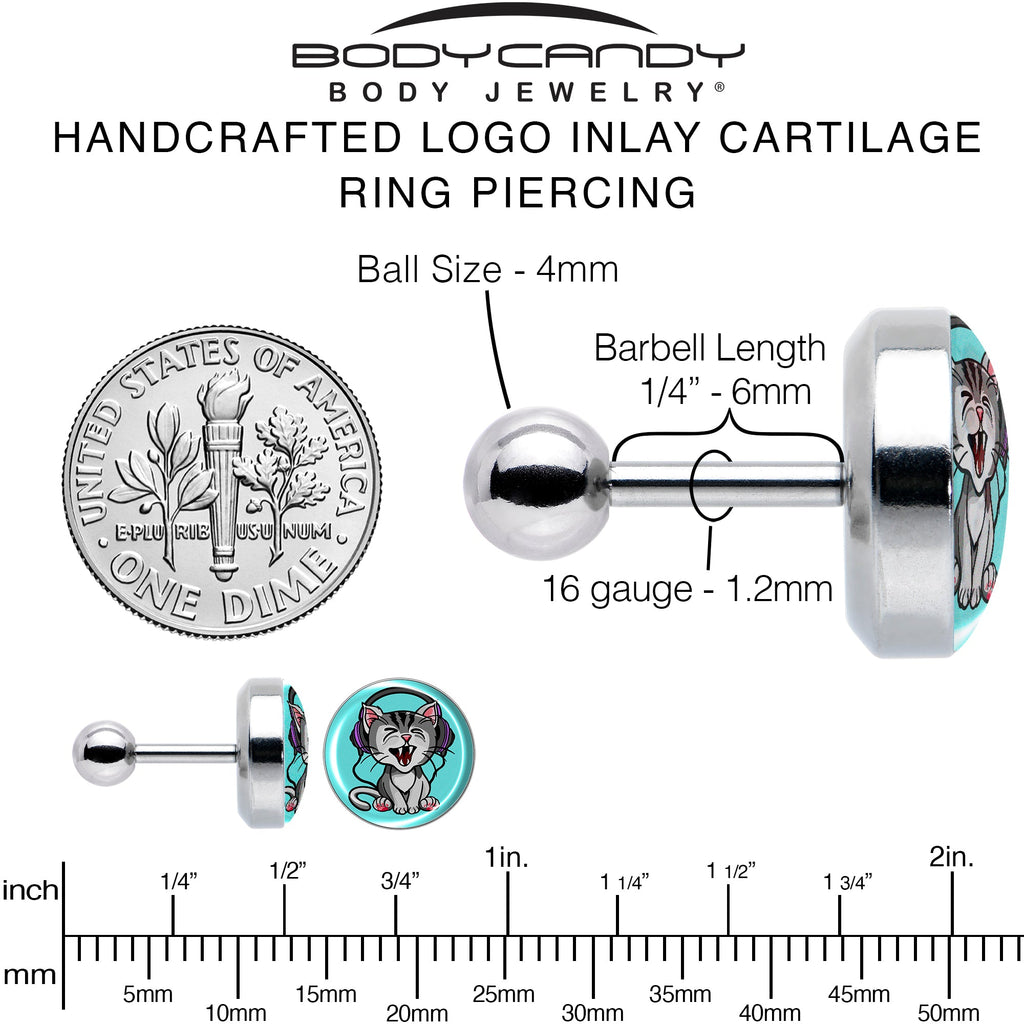 BodyCandy 16G 1/4 Heavy Metal Kitty Cat Tragus Cartilage Earring by Onyx O — alternative angle