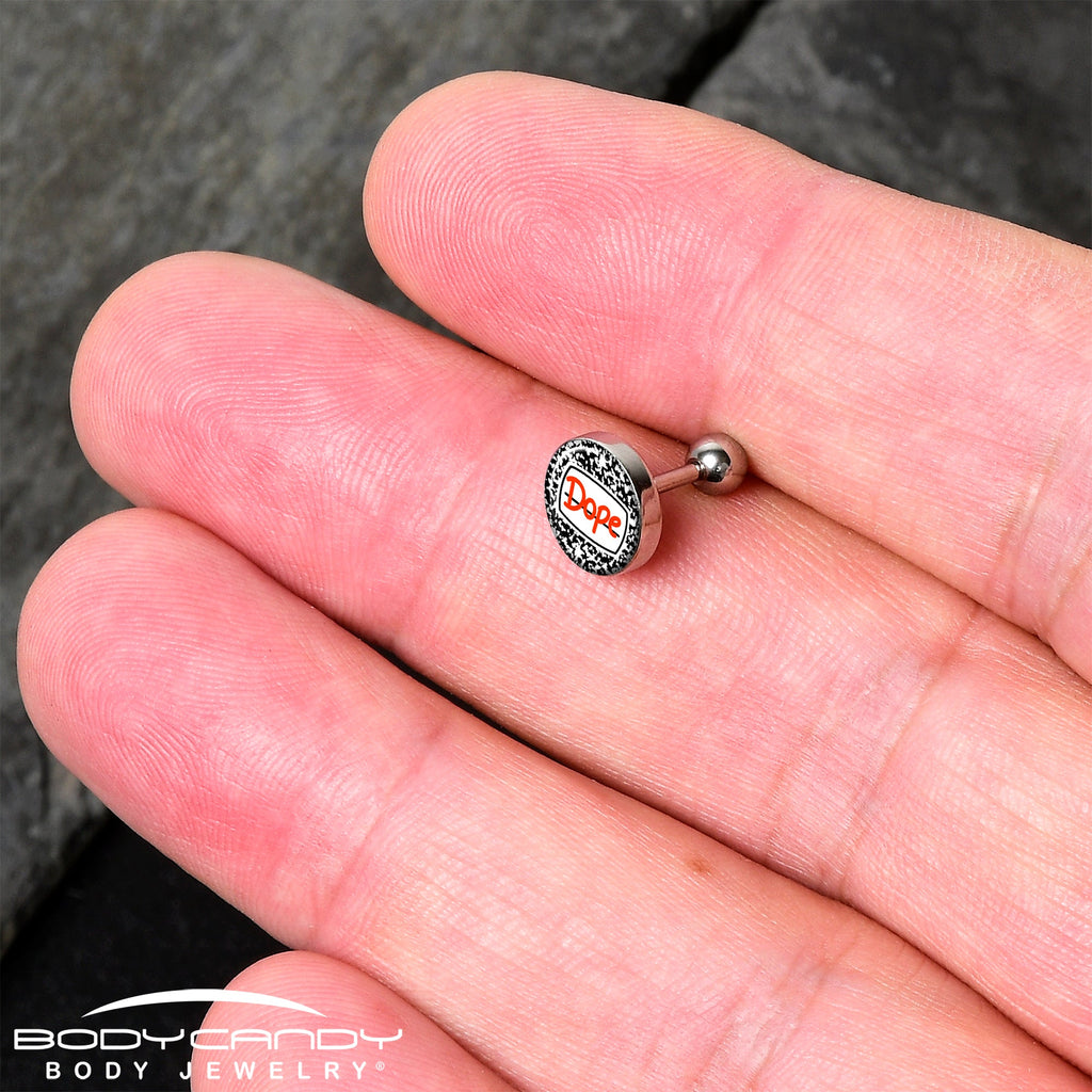 BodyCandy 16G 1/4 Dope Composition Notebook Tragus Cartilage Earring by Onyx O — detail close-up