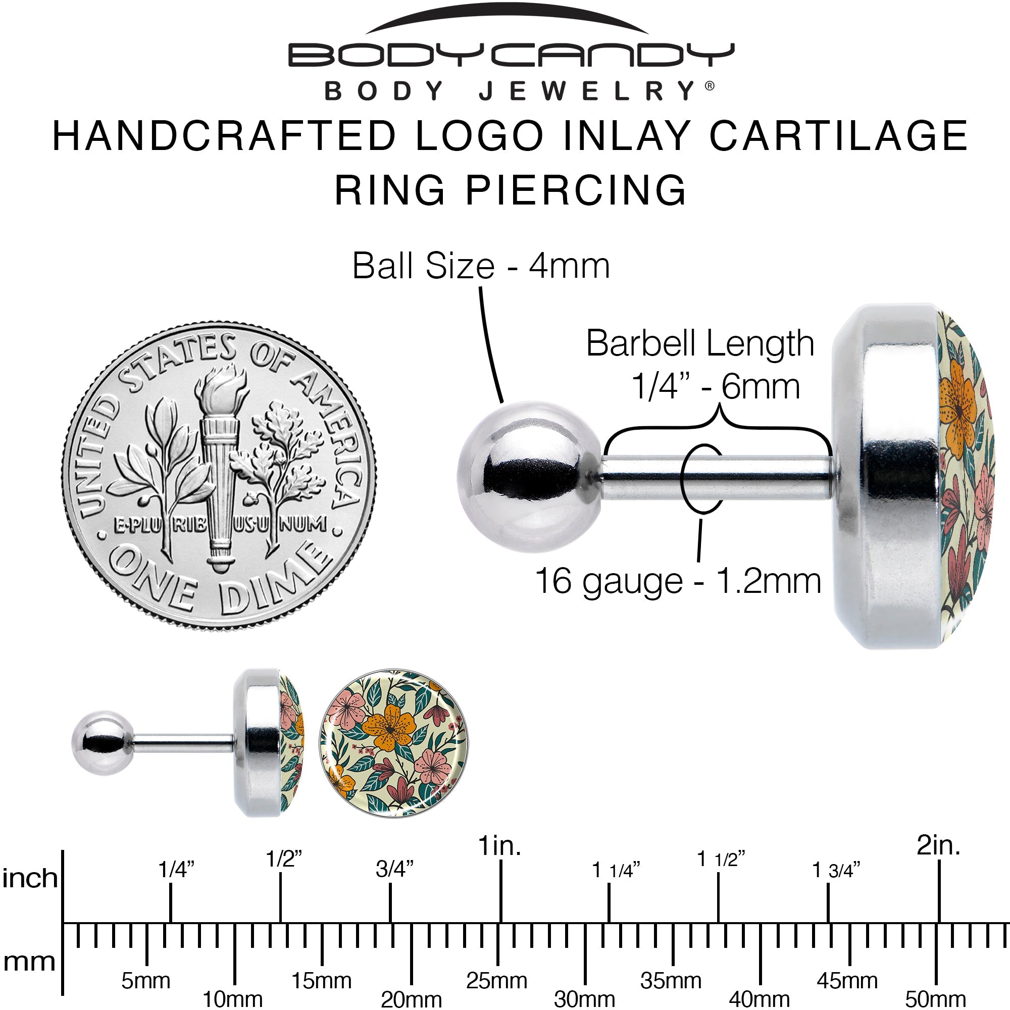 BodyCandy 16G 1/4 Blossom Creation Wildflower Flowers Tragus Cartilage Earring by Onyx O — alternative angle