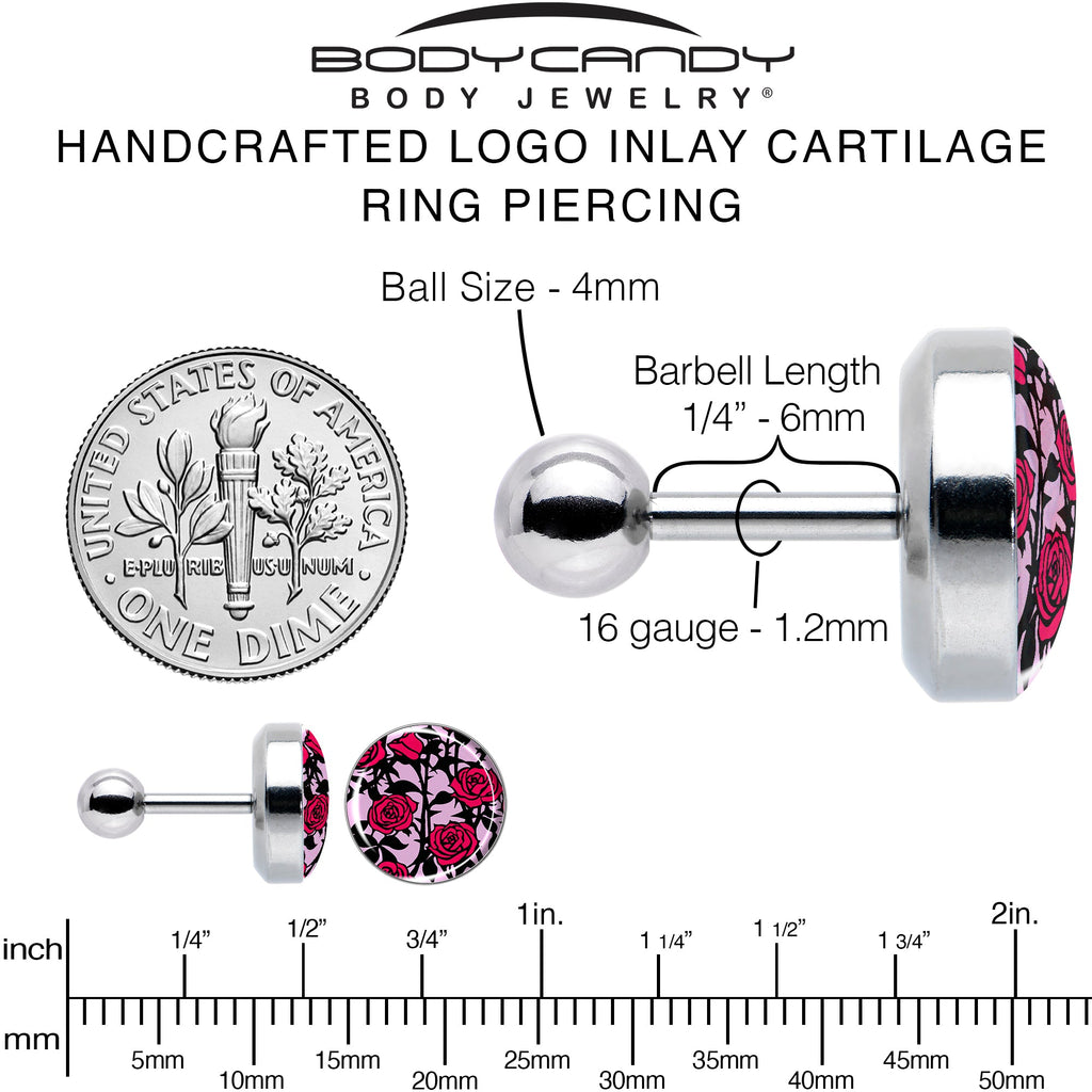 BodyCandy 16G 1/4 Blossom Creation Floral Love of Roses Cartilage Earring by Onyx O — alternative angle