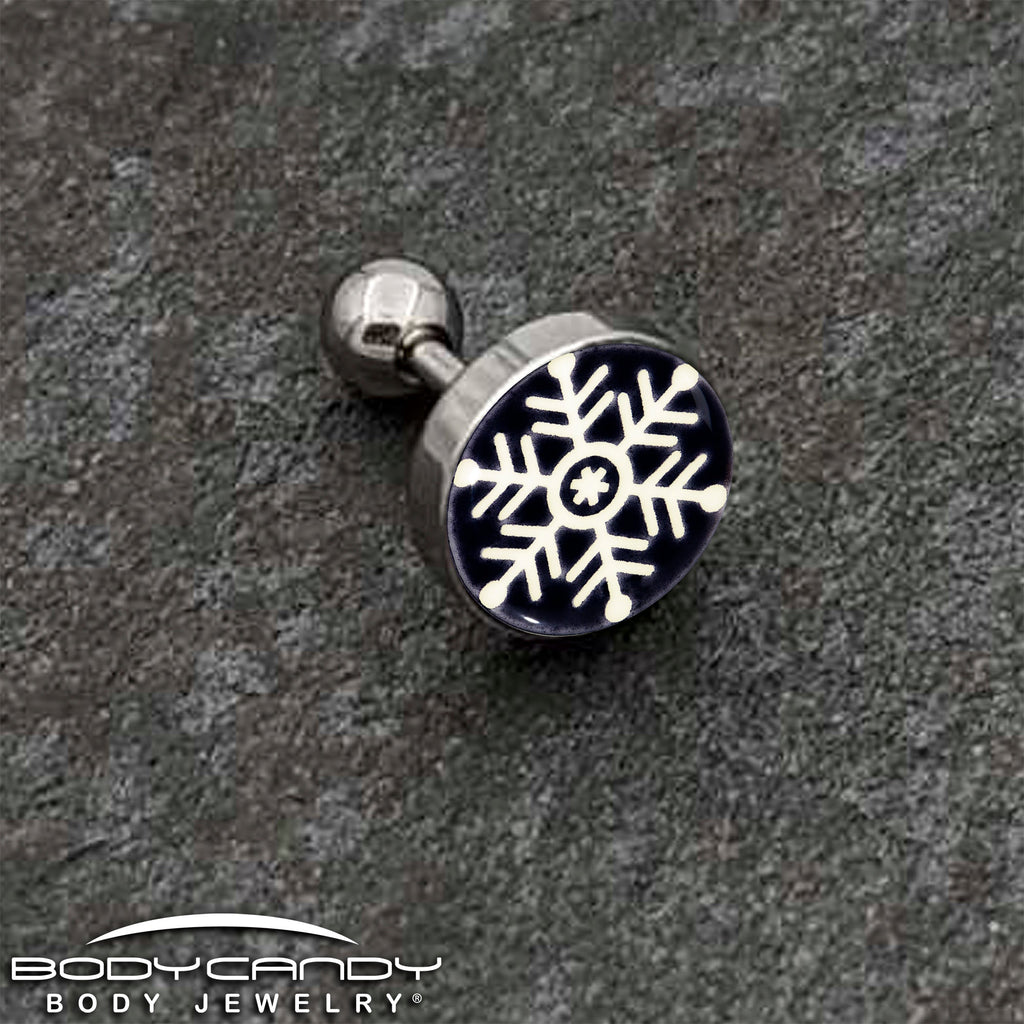 BodyCandy Glow in the Dark Holiday Snowflake Tragus Cartilage Earring by Onyx O — back view