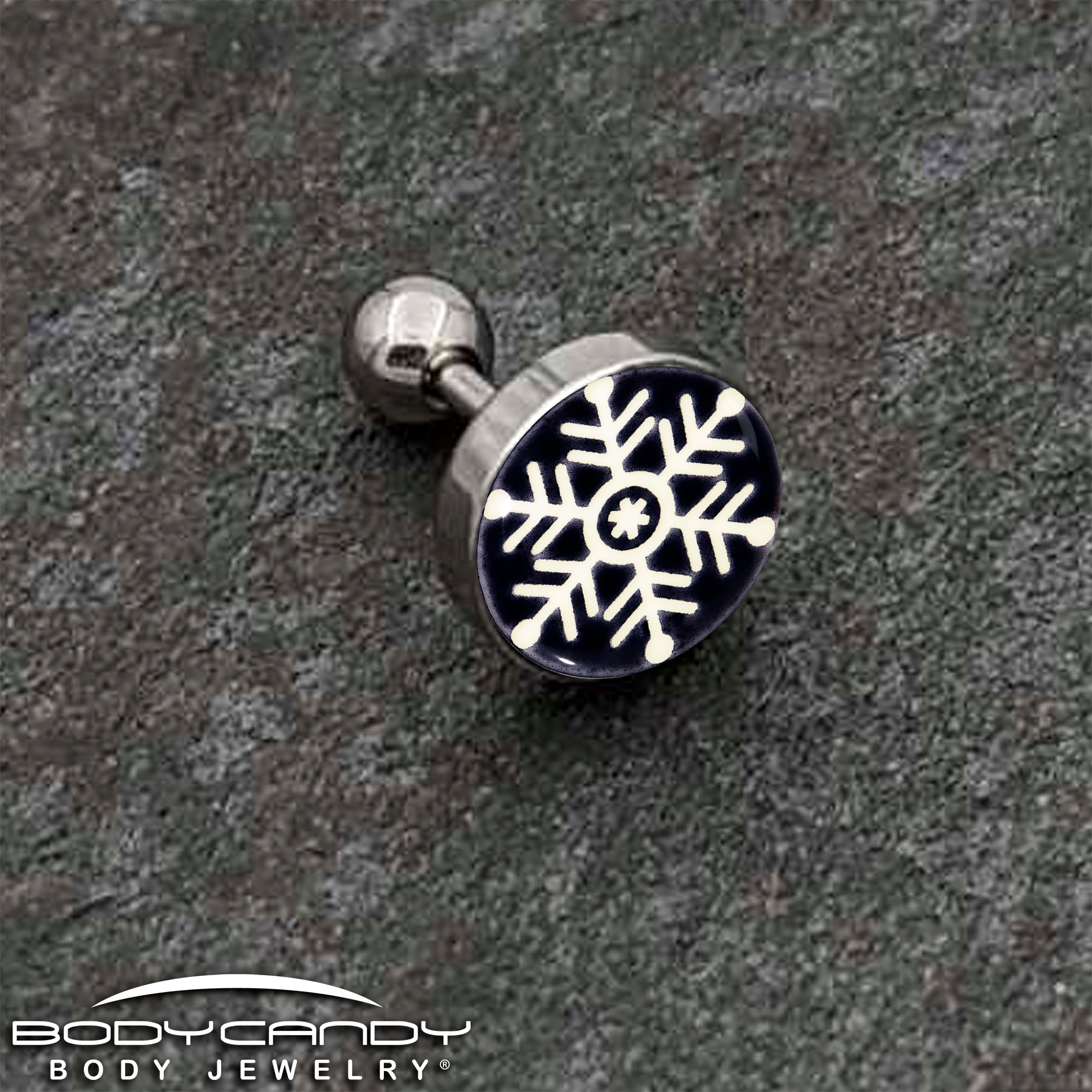 BodyCandy Glow in the Dark Holiday Snowflake Tragus Cartilage Earring by Onyx O — back view