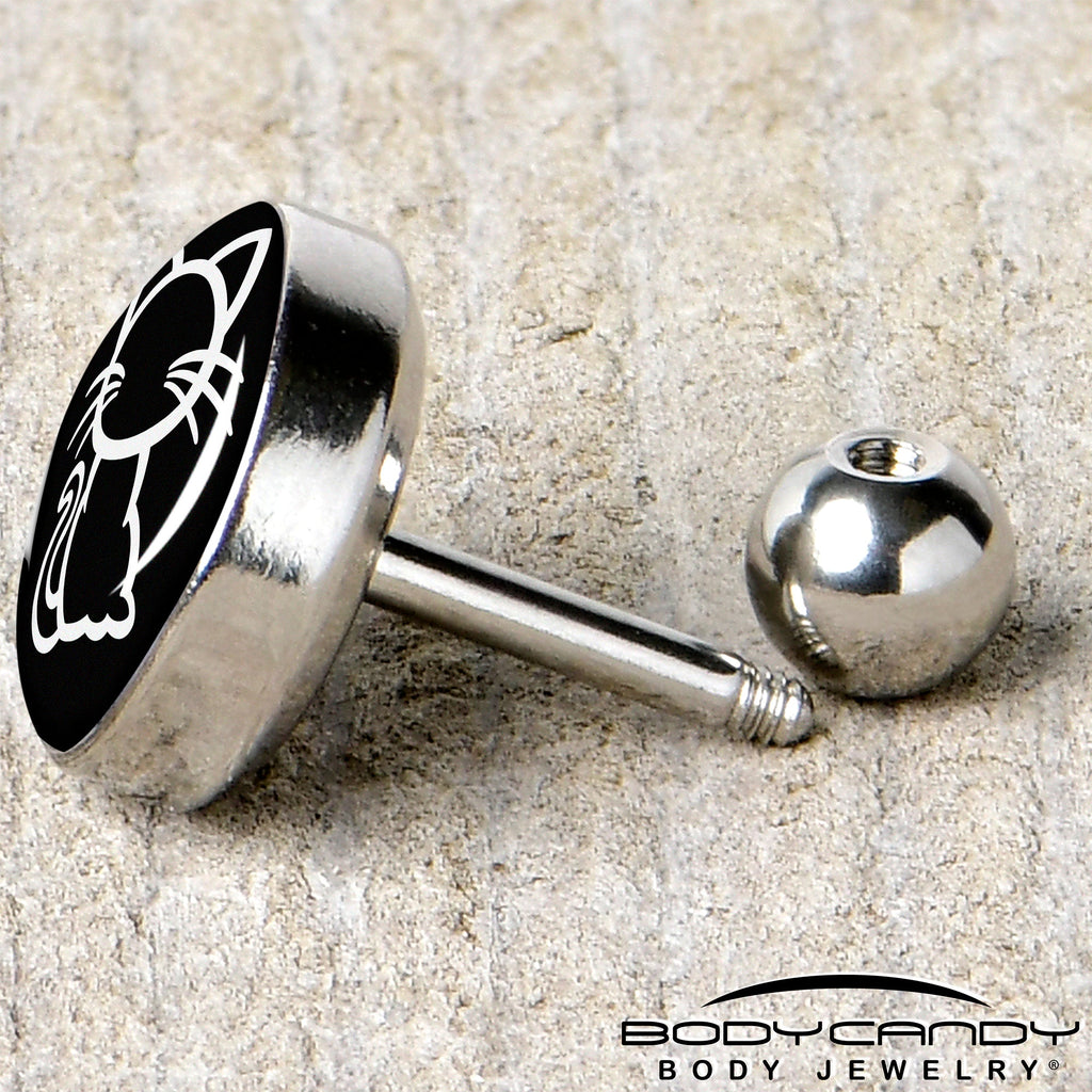 BodyCandy 16G 1/4 Black and White Kitty Cat Cartilage Tragus Earring by Onyx O — back view