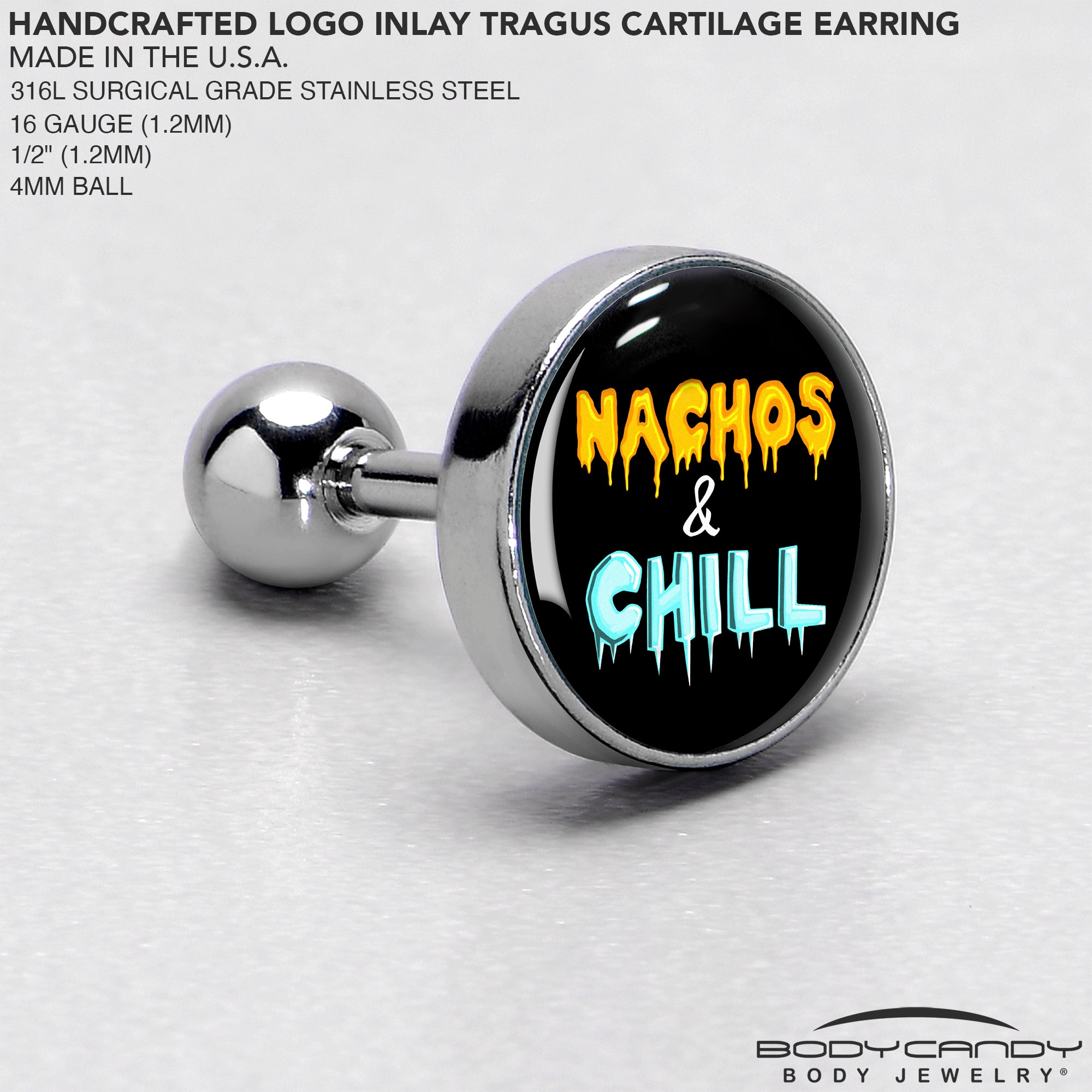 BodyCandy Nachos and Chill Tragus Cartilage Earring by Onyx O — side view