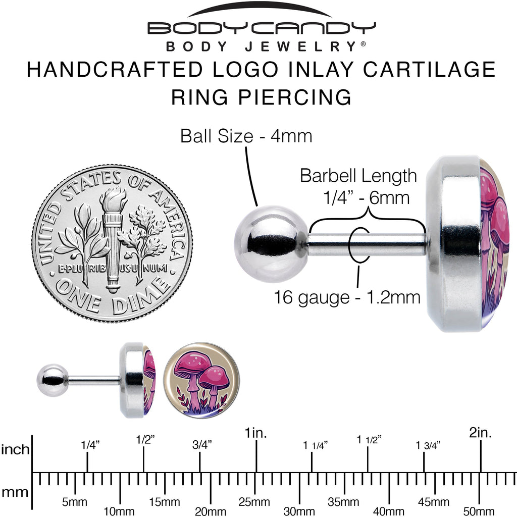 BodyCandy 16G 1/4 Artist Drawn Pink Mushrooms Tragus Cartilage Earring by Onyx O — alternative angle