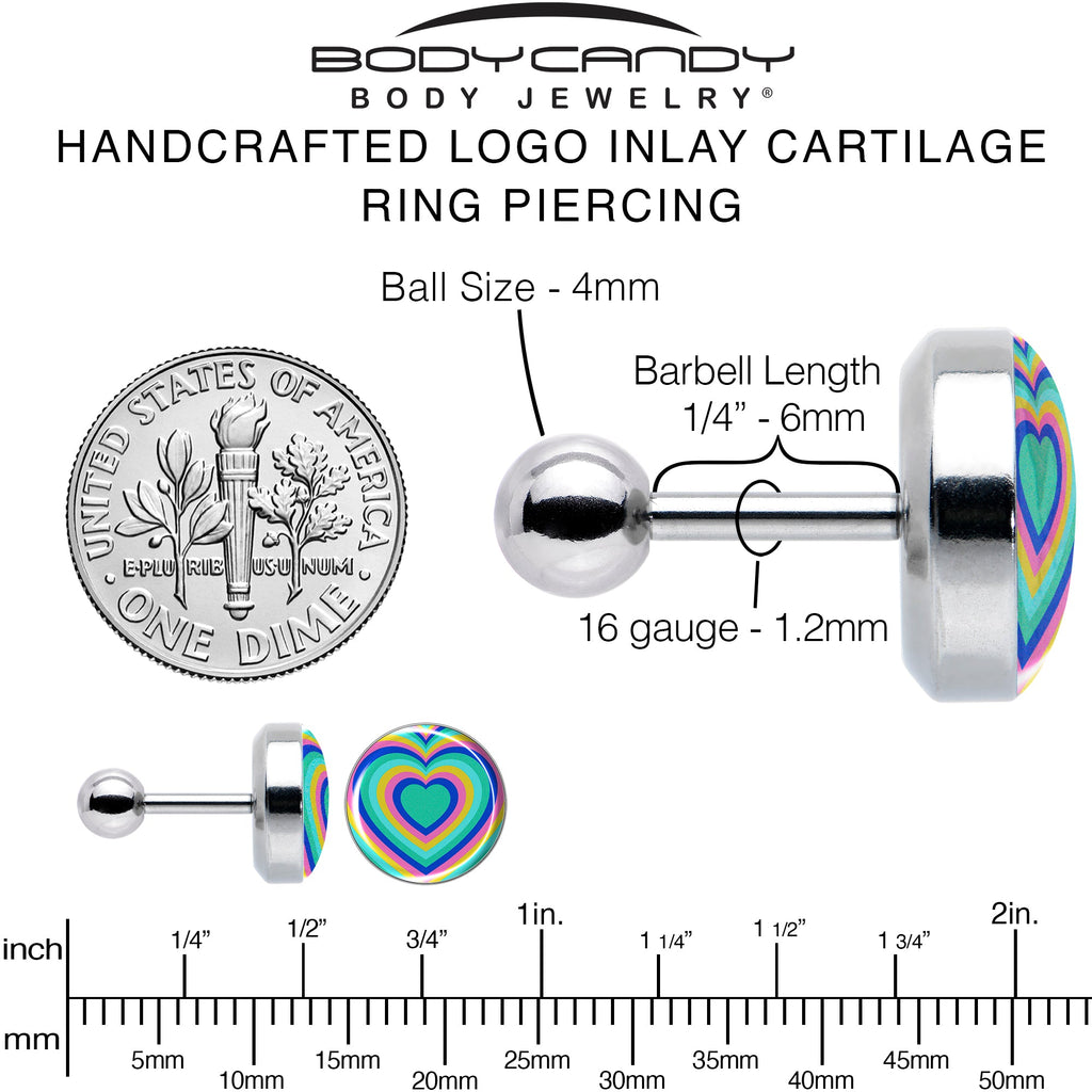 BodyCandy 16G 1/4 Rainbow Retro Heart Tragus Cartilage Earring by Onyx O — alternative angle