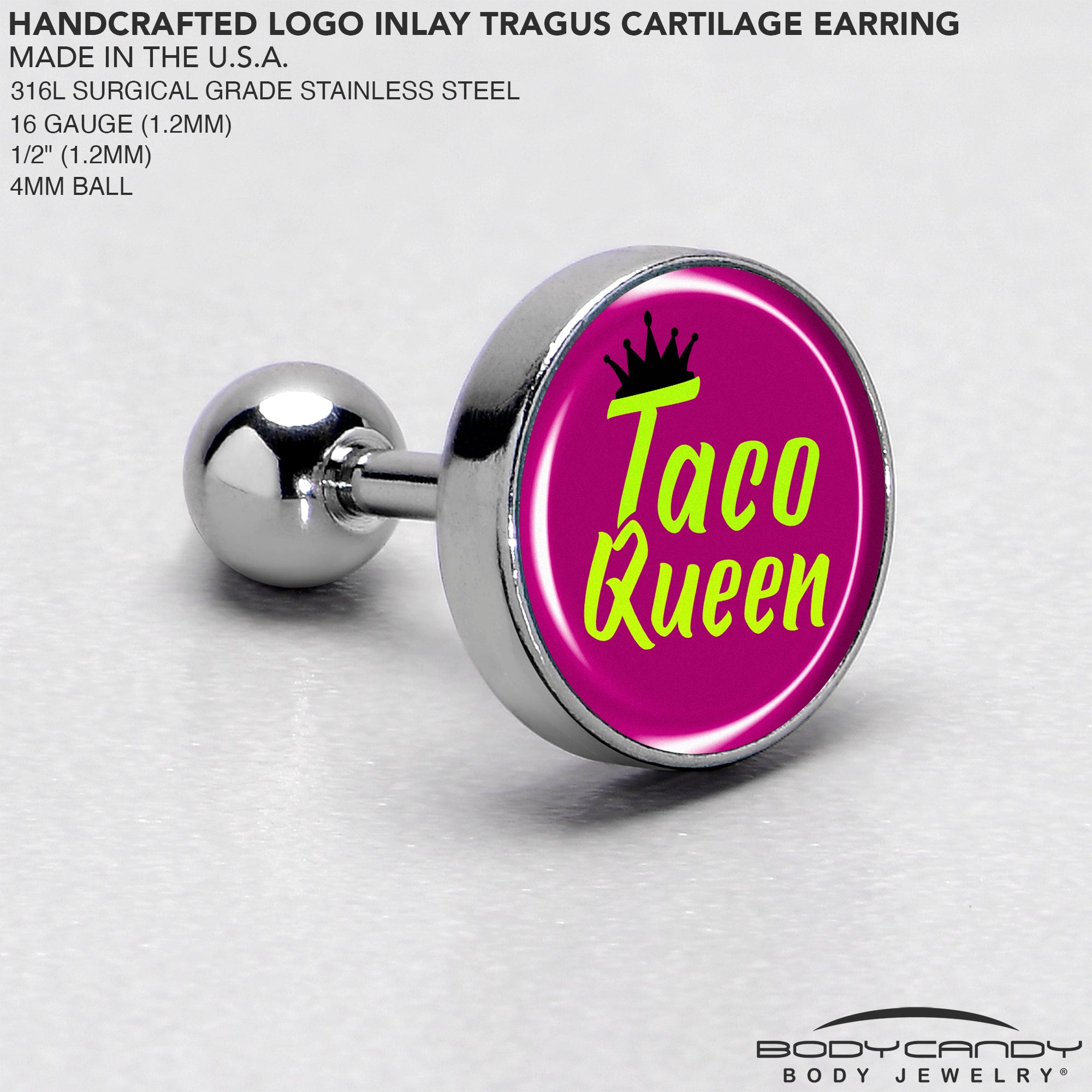 BodyCandy Taco Queen Tragus Cartilage Earring by Onyx O — side view