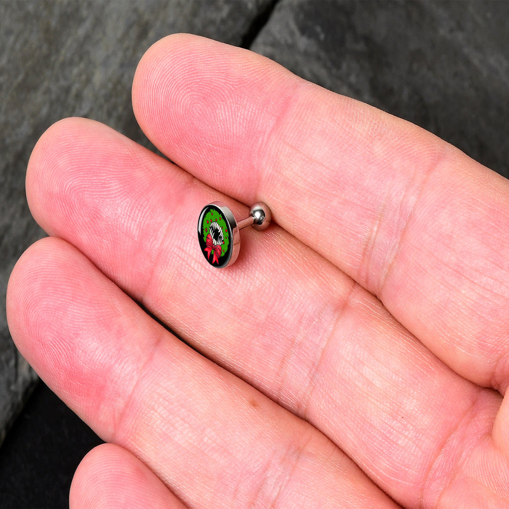 BodyCandy 16G 1/4 Holiday Vampire Wreath Tragus Cartilage Earring by Onyx O — detail close-up