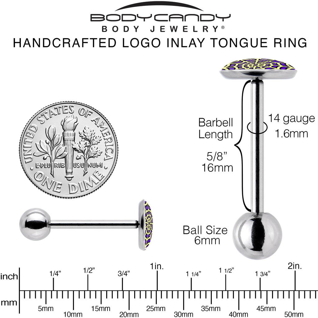 BodyCandy Two Tone Spider Web Barbell Tongue Ring by Onyx O — back view