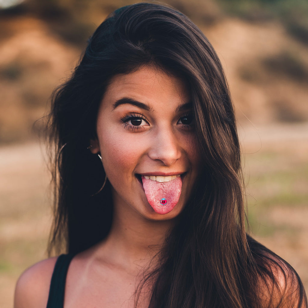 BodyCandy Heartbreak Bandaged Heart Barbell Tongue Ring by Onyx O — side view