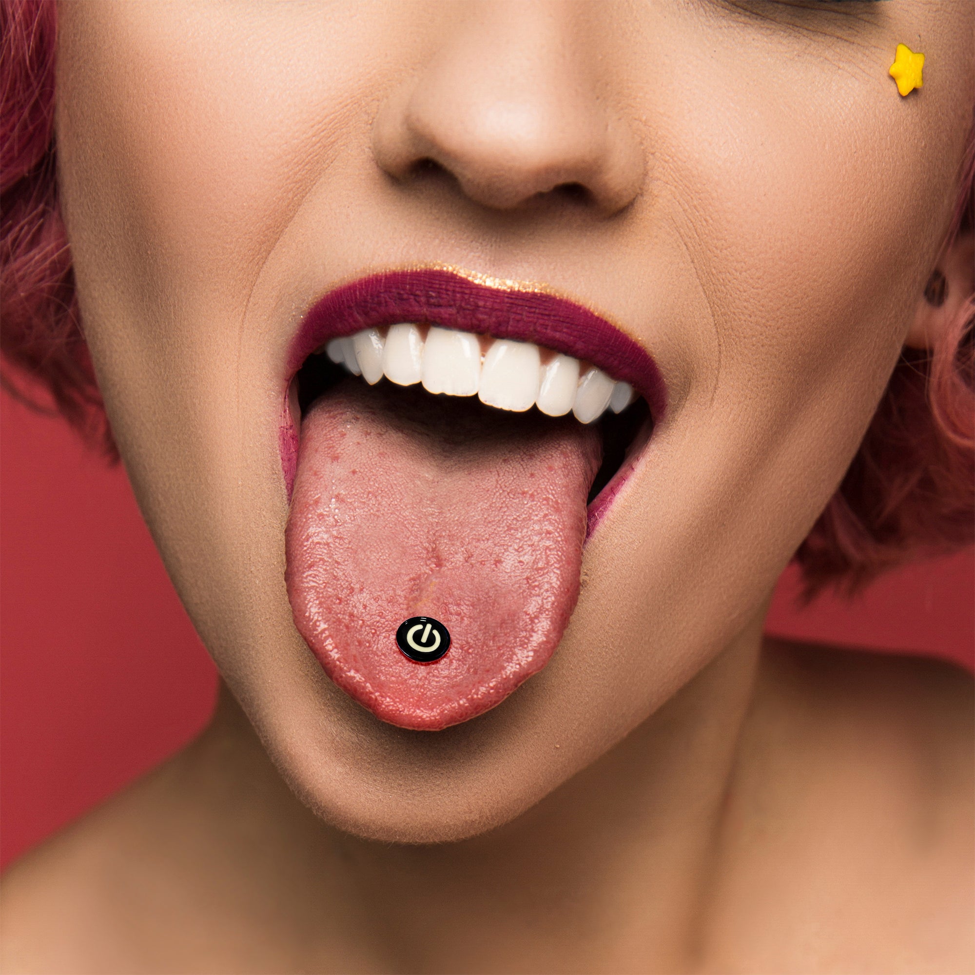 BodyCandy Power Button Glow in the Dark Black Anodized Barbell Tongue Ring — size reference