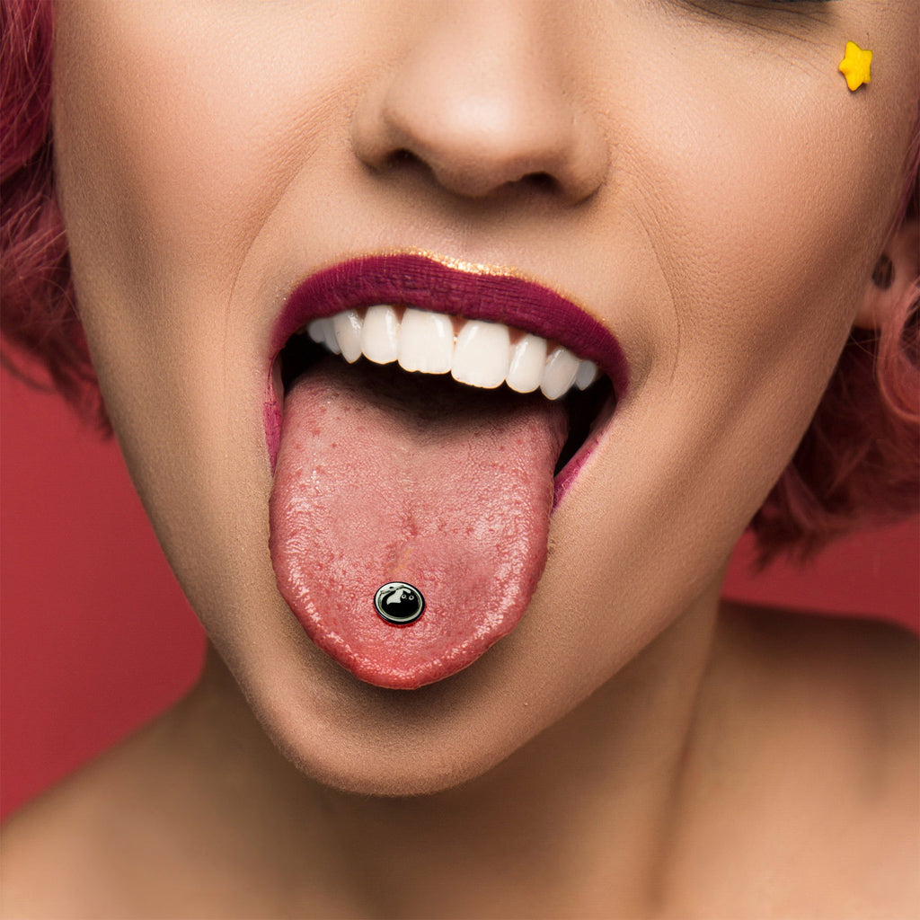 BodyCandy Glow in the Dark Black Anodized Fishbowl Kitty Cat Barbell Tongue Ring by Onyx O — side view