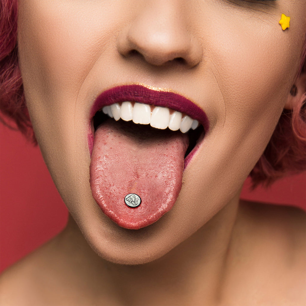 BodyCandy Glow in the Dark Black Anodized Halloween Ghost and Dog Barbell Tongue Ring by Onyx O — lifestyle context