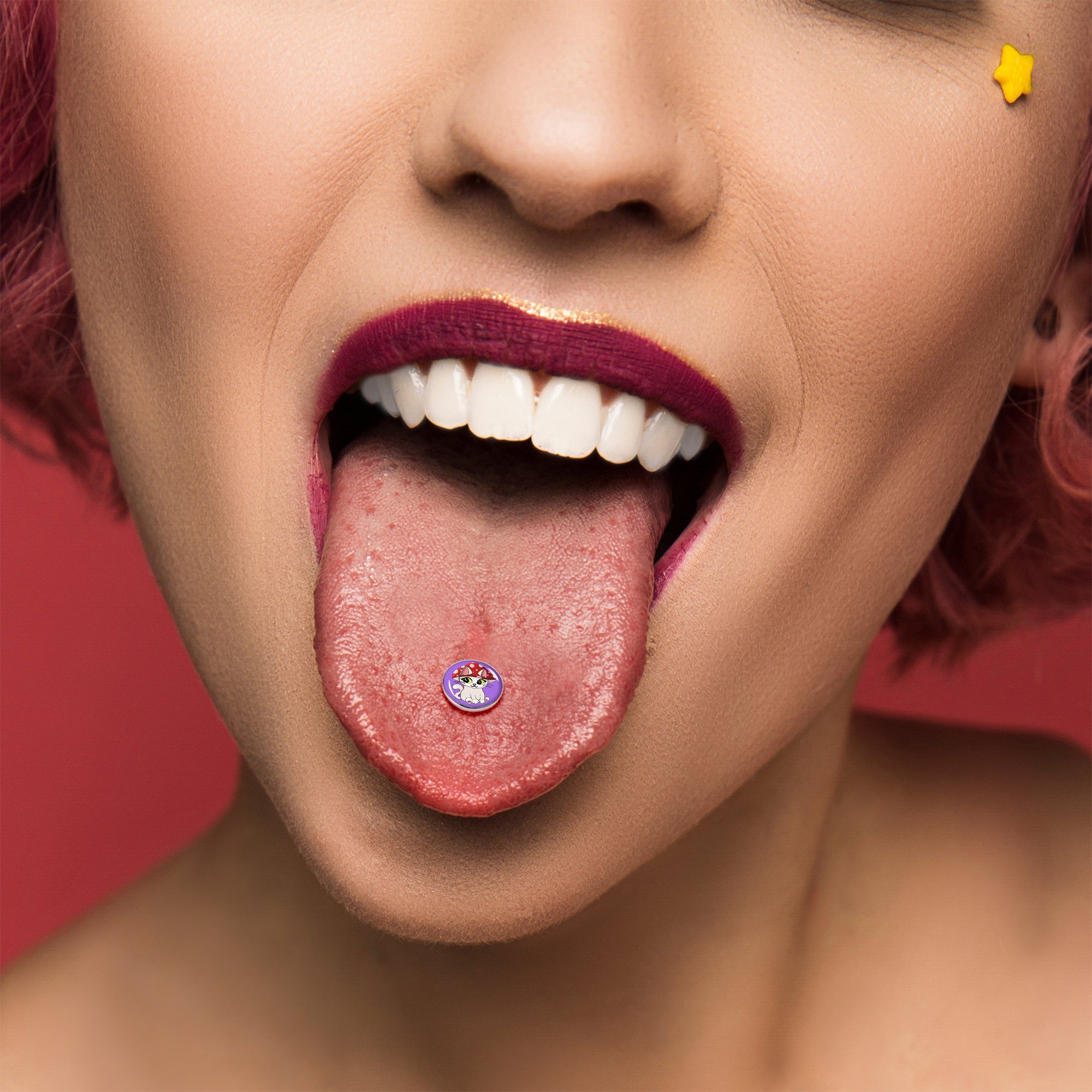 BodyCandy Polka Dot Mushroom Hat Cat Barbell Tongue Ring by Onyx O — alternative angle