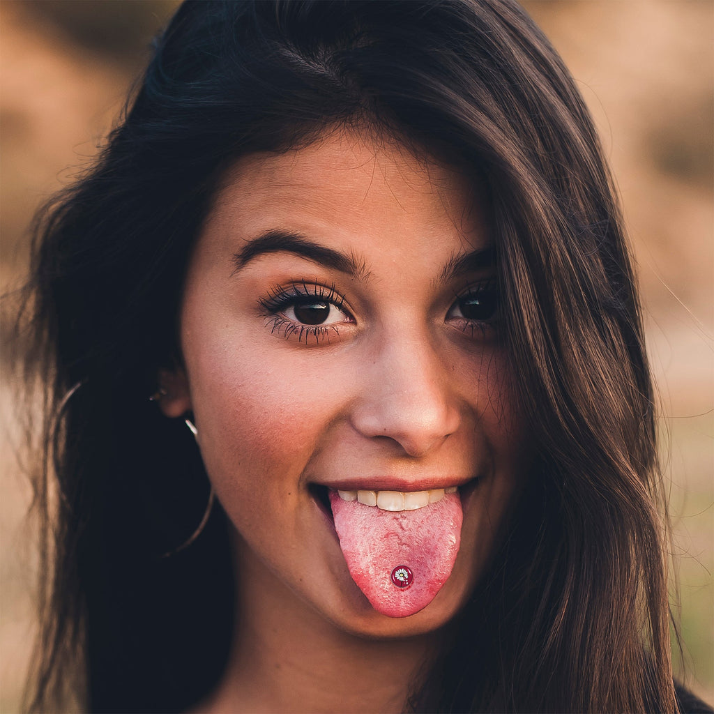 BodyCandy Love Me Not Flower Barbell Tongue Ring by Onyx O — lifestyle context