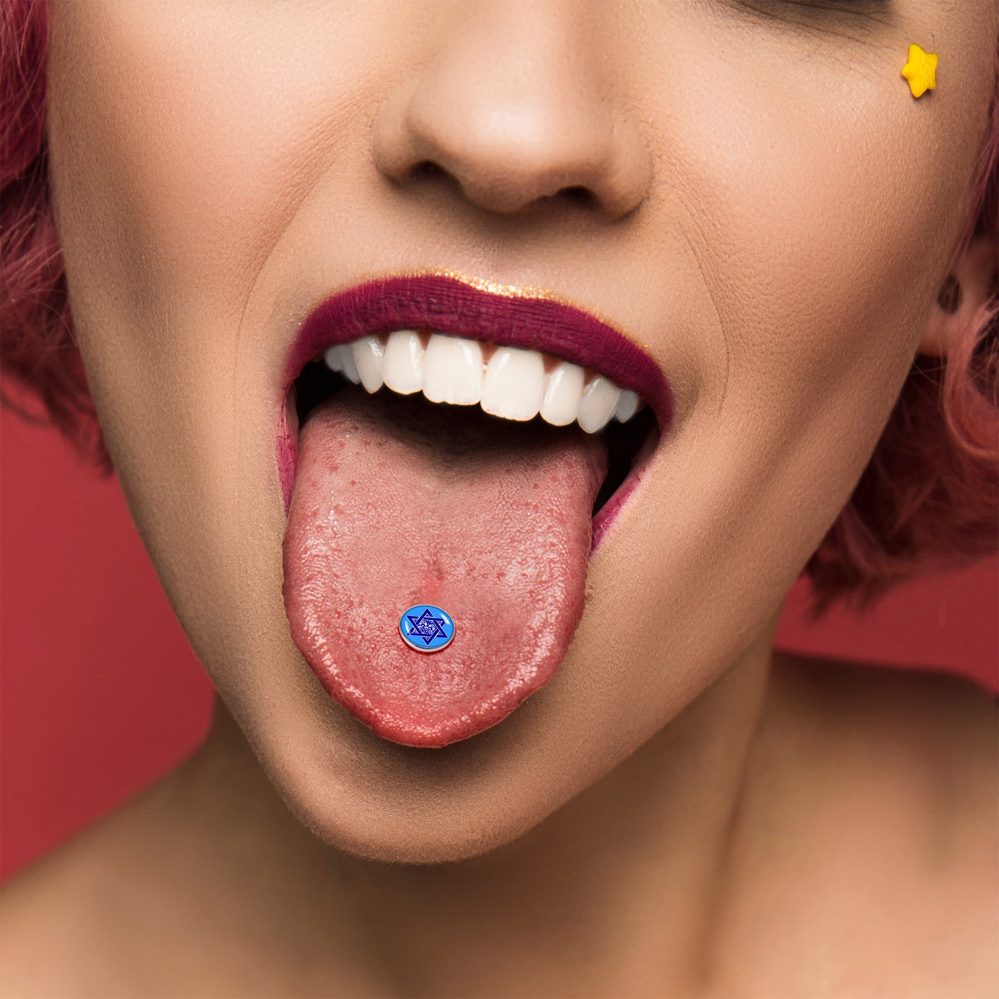 BodyCandy Floral Star of David Barbell Tongue Ring by Onyx O — back view