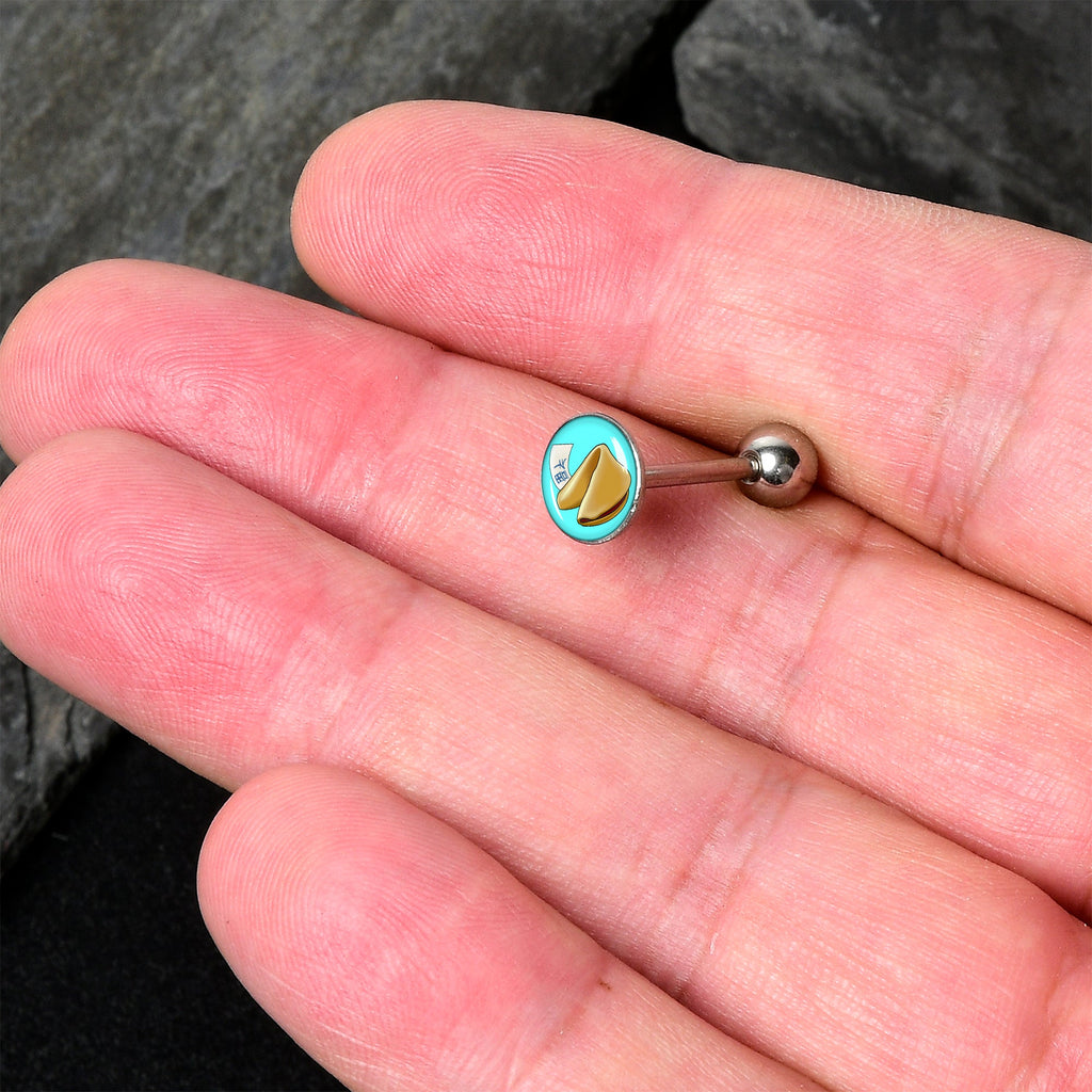 BodyCandy Fortune Cookie Barbell Tongue Ring by Onyx O — detail close-up