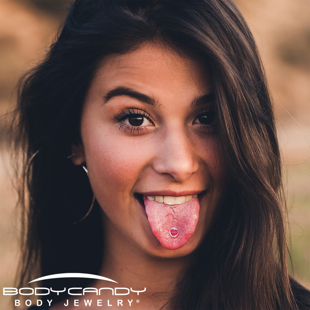BodyCandy Retro Text Hate You Barbell Tongue Ring by Onyx O — lifestyle context