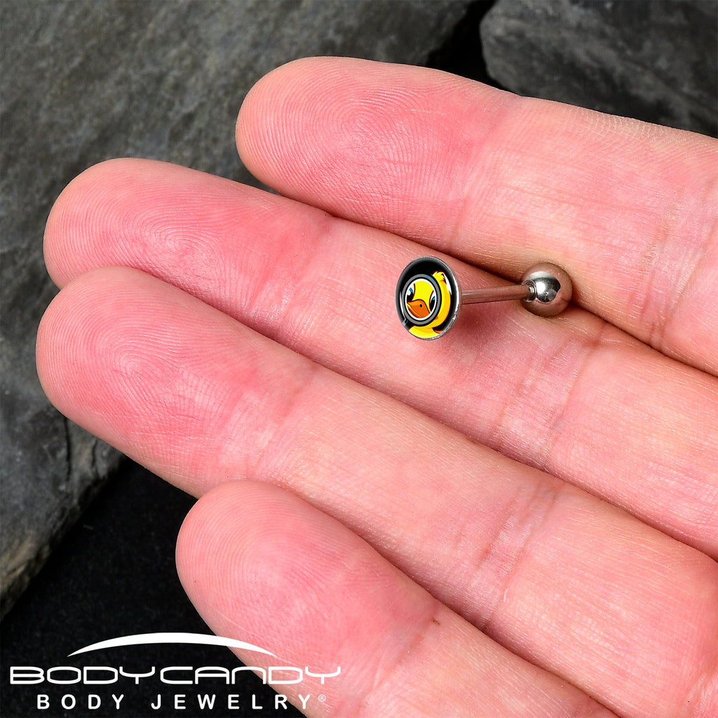 BodyCandy Magnified Yellow Duck Barbell Tongue Ring by Onyx O — detail close-up