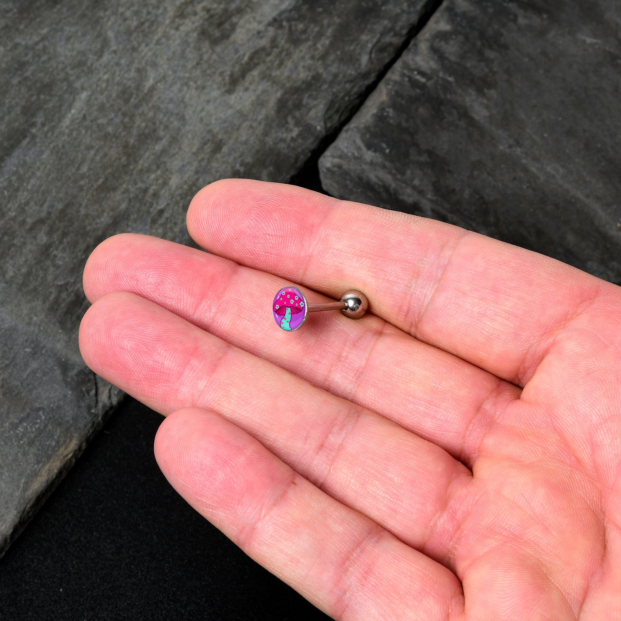 BodyCandy Funky Floral Mushroom Barbell Tongue Ring by Onyx O — lifestyle context