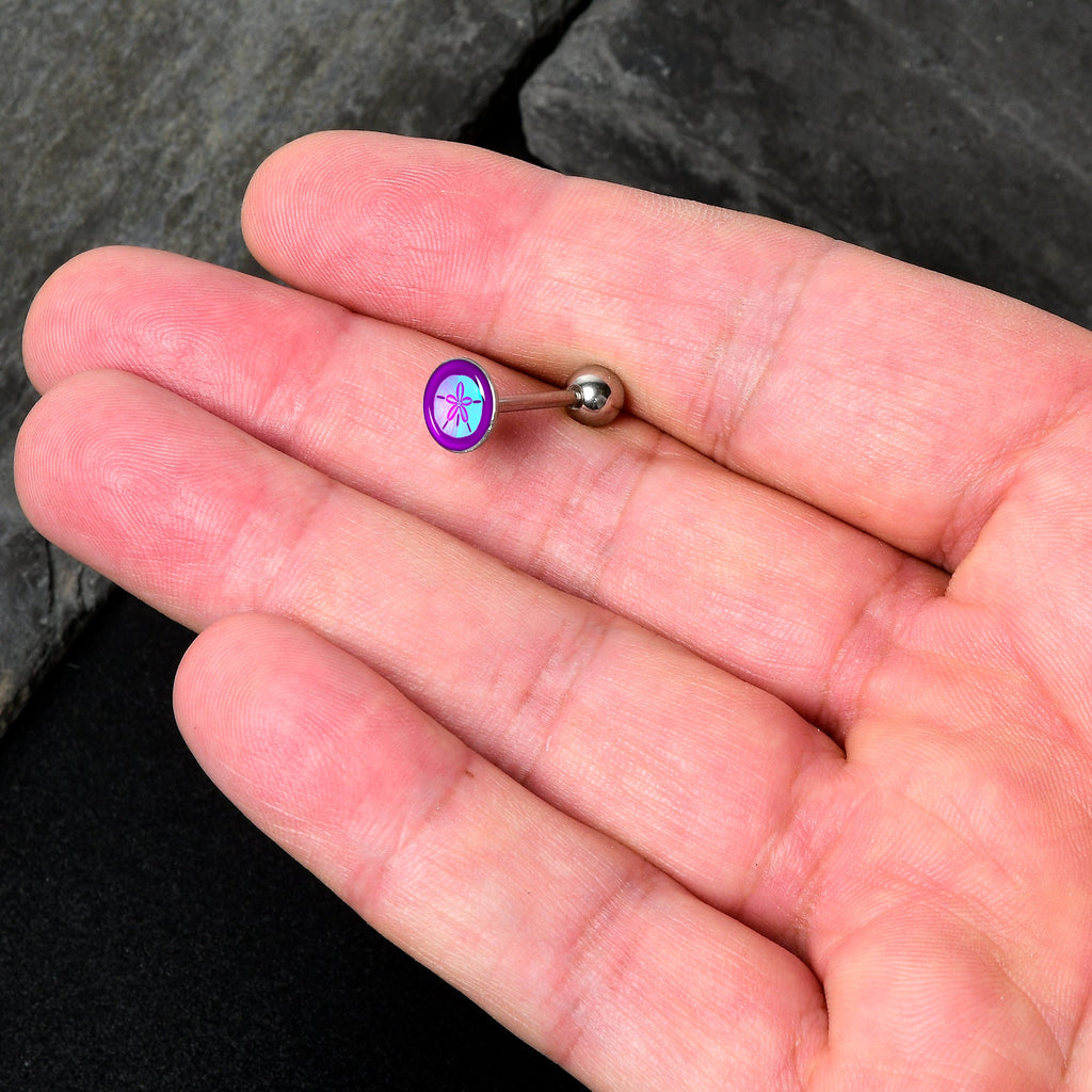 BodyCandy Purple Nautical Sand Dollar Barbell Tongue Ring by Onyx O — detail close-up