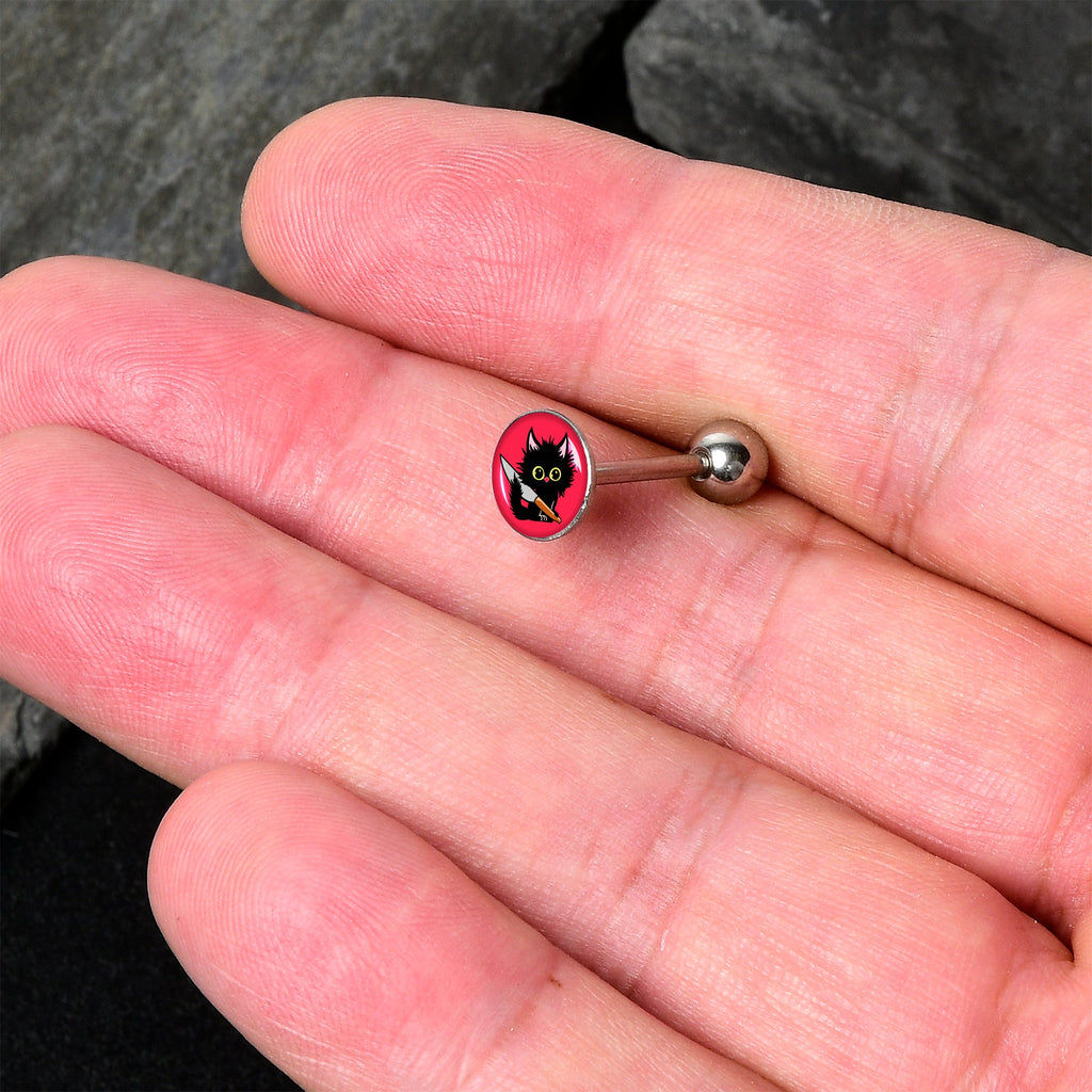 BodyCandy Stabby Cat Barbell Tongue Ring by Onyx O — detail close-up