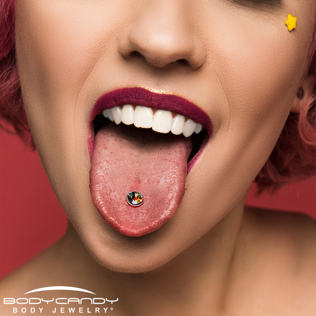 BodyCandy Colorful Trippy Cat Barbell Tongue Ring by Onyx O — alternative angle