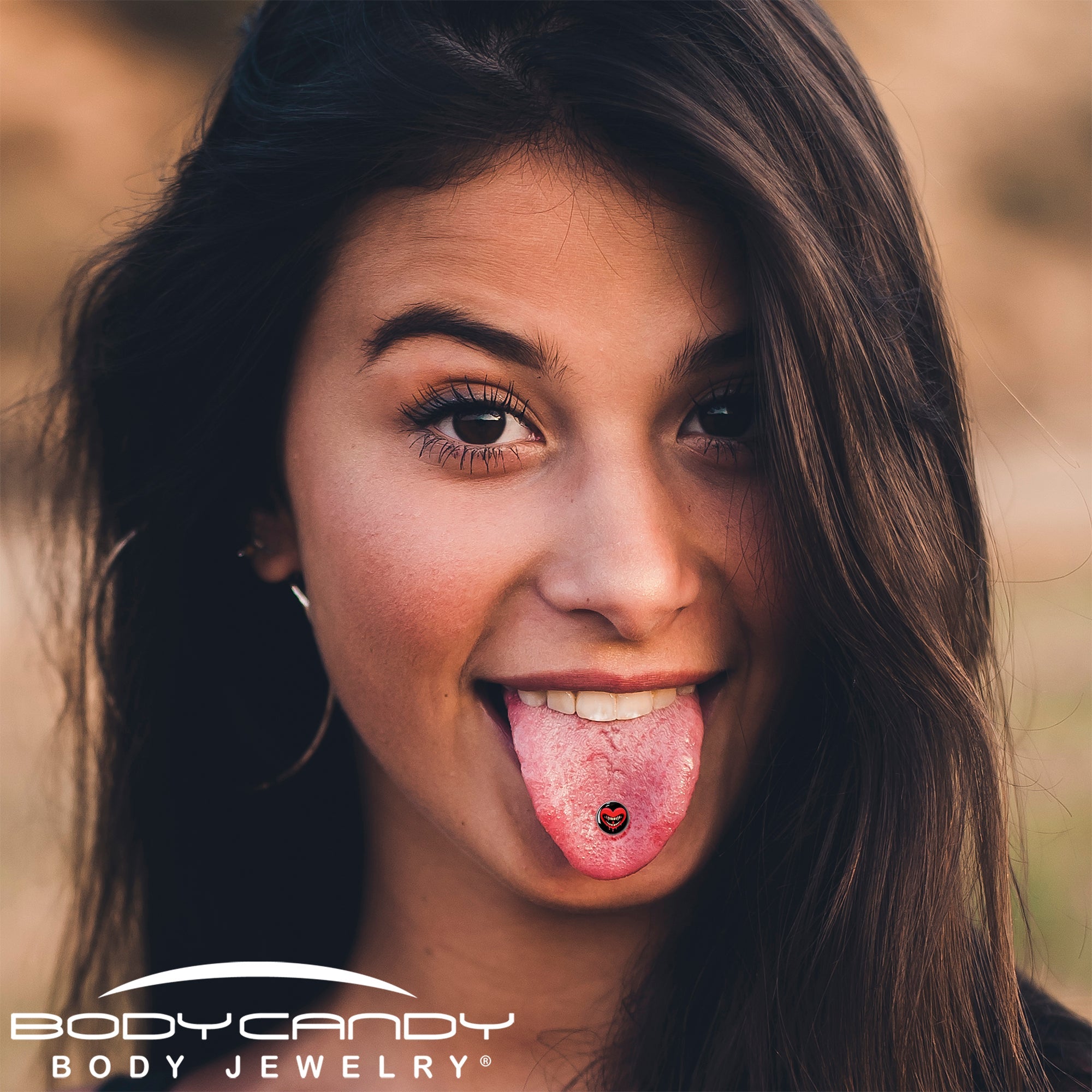 BodyCandy Valentine Heart Vampire Barbell Tongue Ring — lifestyle context