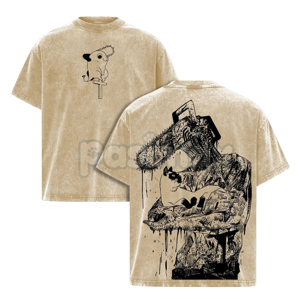 Pasimax Chainsaw Man Denji T-Shirt – Vintage Washed Oversized Heavy Cotton Tee, Anime Streetwear — main product shot