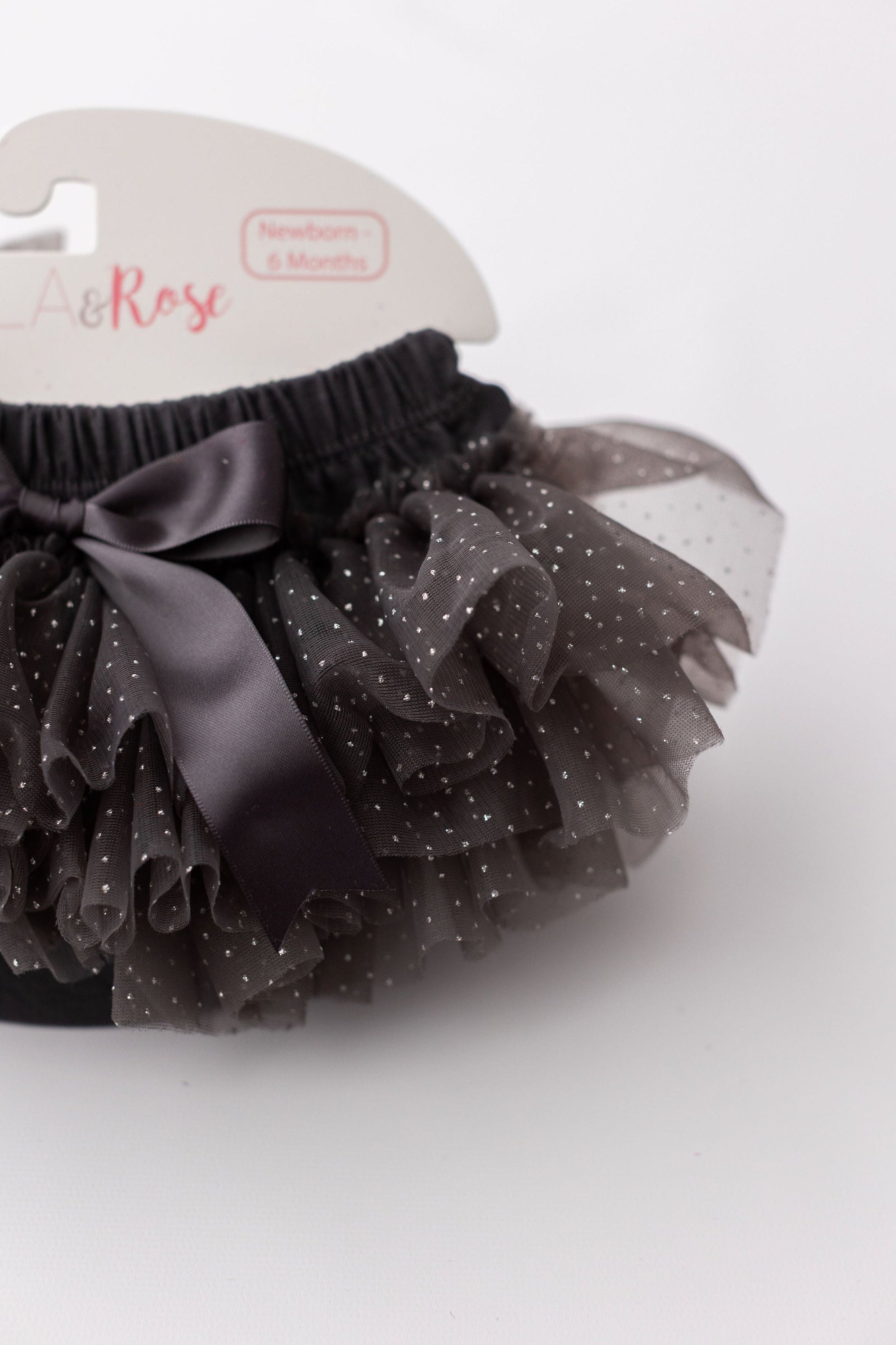 Mila & Rose ® SALE Charcoal & Silver Glitter Ruffle Tutu Bloomer — detail close-up