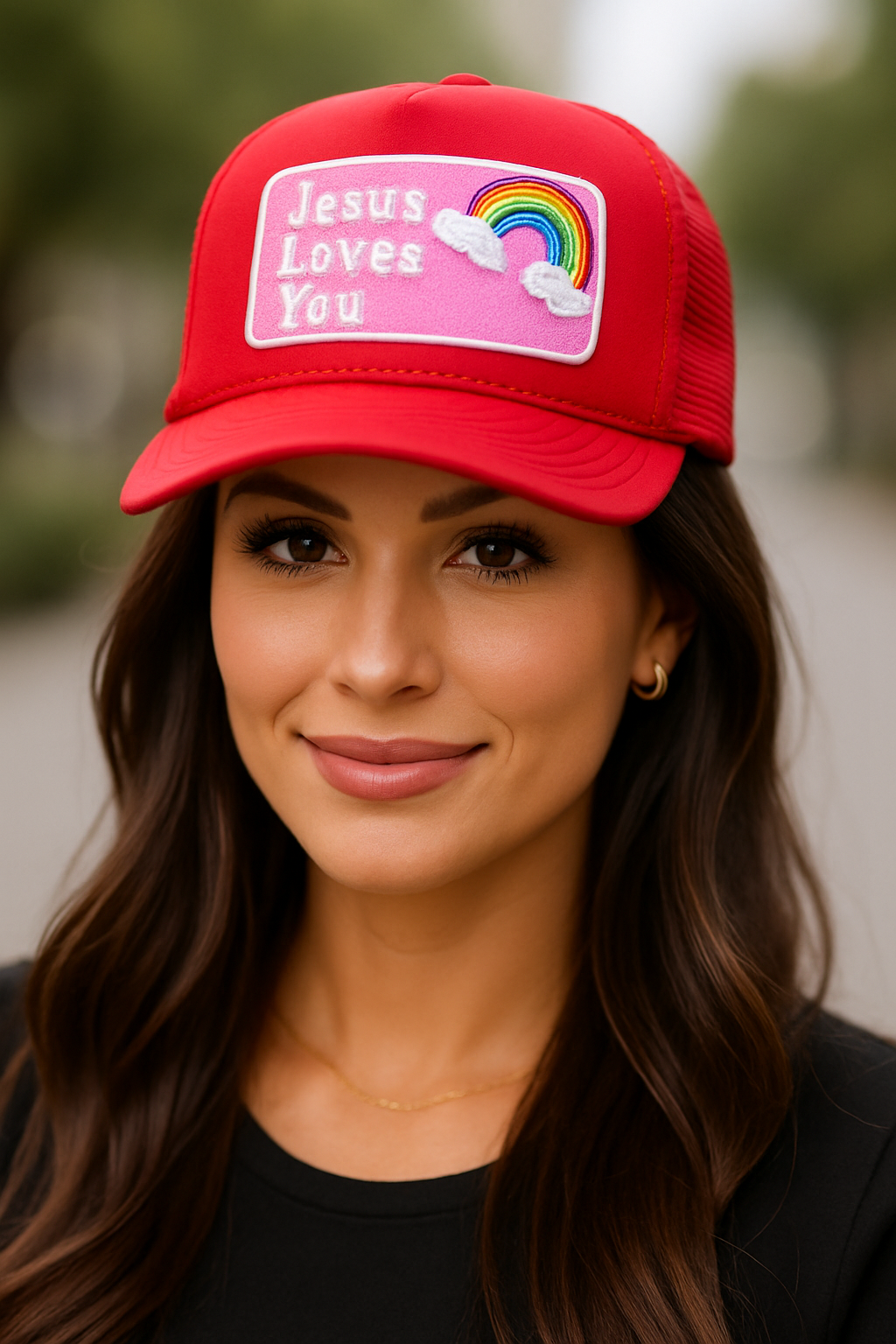 Pretty Little Patriot Pretty Little Patriot Jesus Loves You vintage trucker hat — main product shot