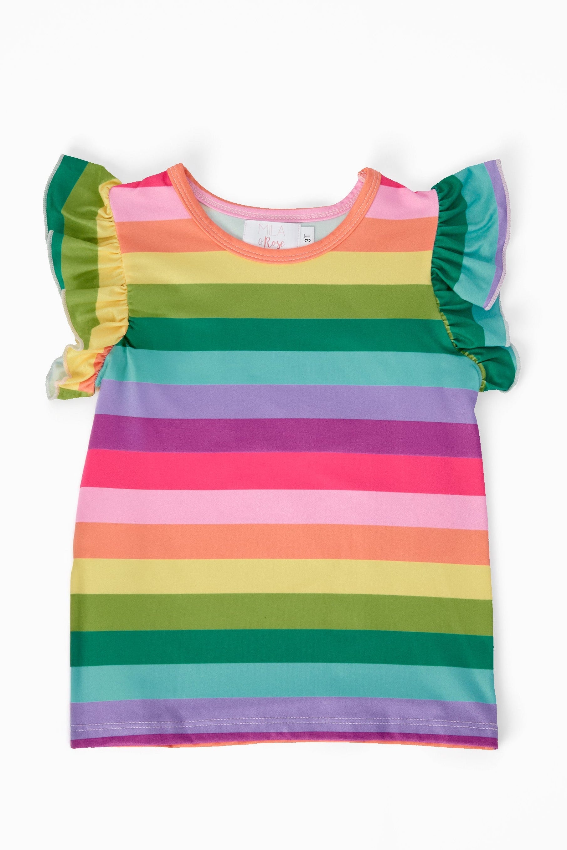 Mila & Rose ® Cheerful Stripes S/S Ruffle Tee — main product shot