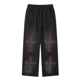 Cheetah Print Black Sunfade Loose Fit Cotton Sweatpants Cotton 350GSM DTG Print
