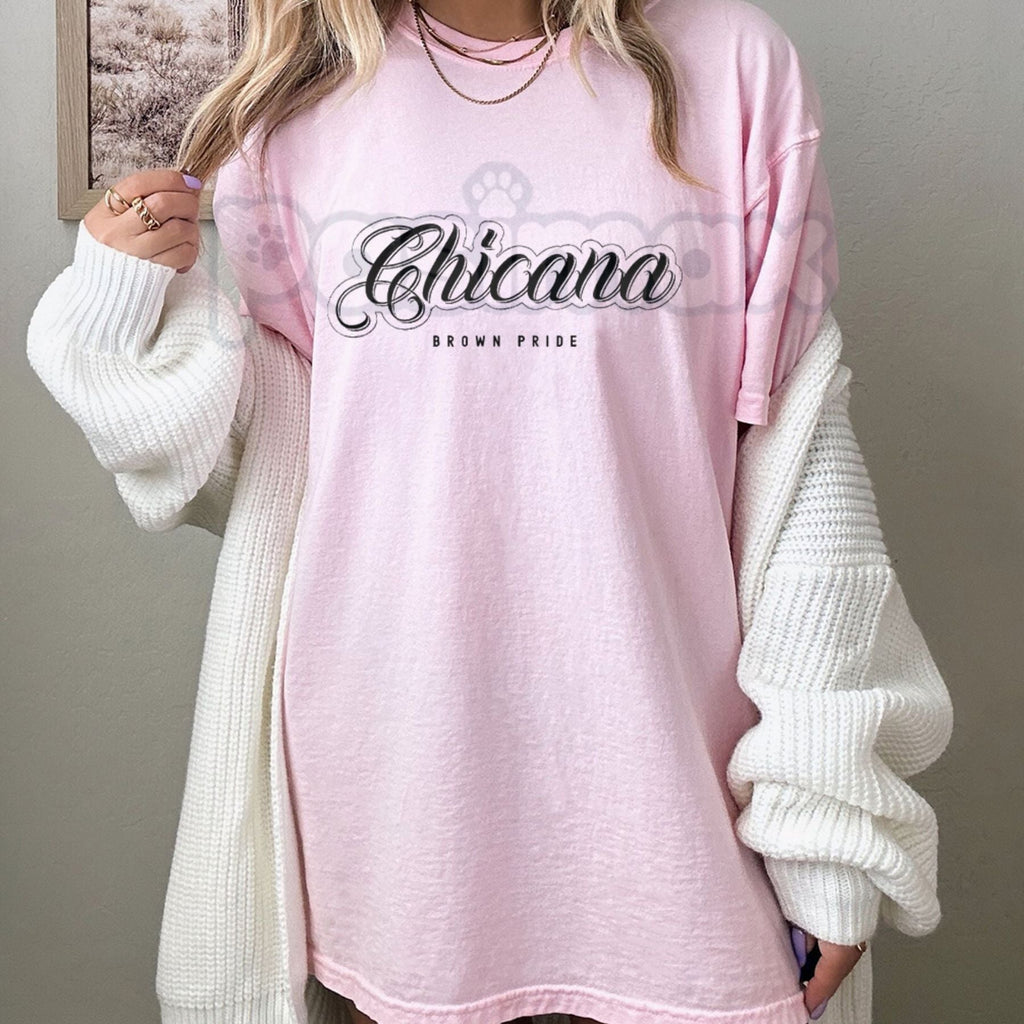 Pasimax Chicana Brown Pride Oversized Graphic Tee - Vintage Lowrider Culture Clothing, Mexican Heritage Streetwear, Cholo Sty