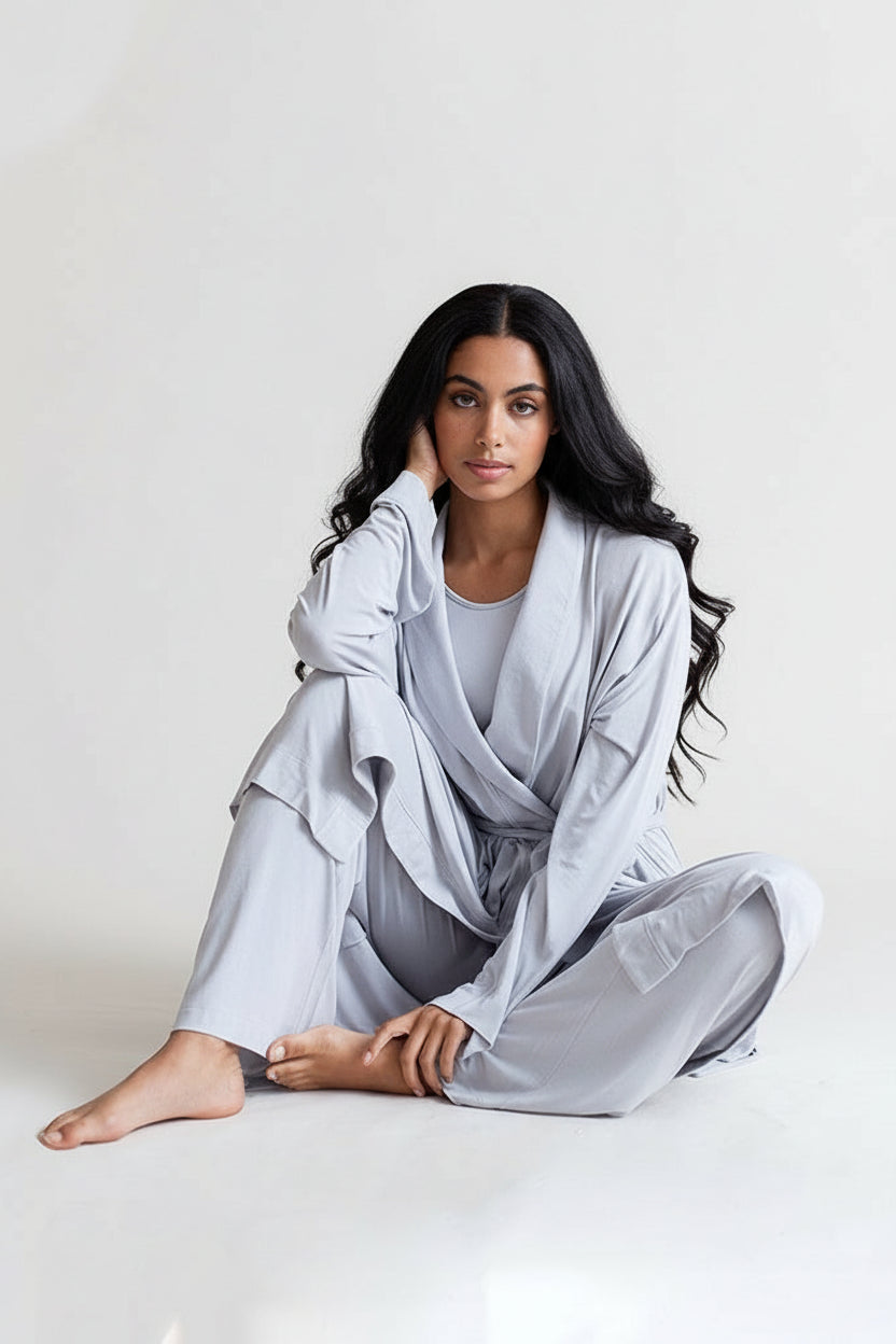 Buki Collagen Lounge Robe - Black — in-use photo