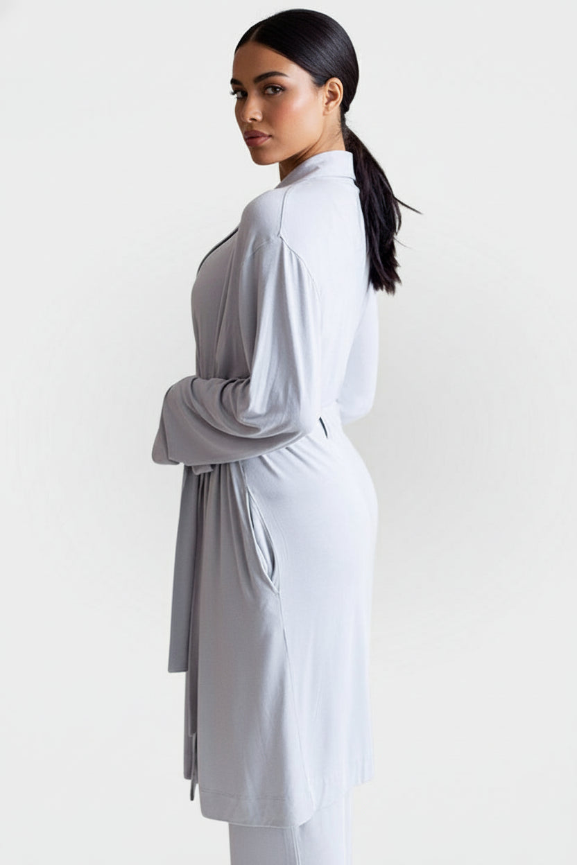 Buki Collagen Lounge Robe - Pearl Grey — lifestyle context