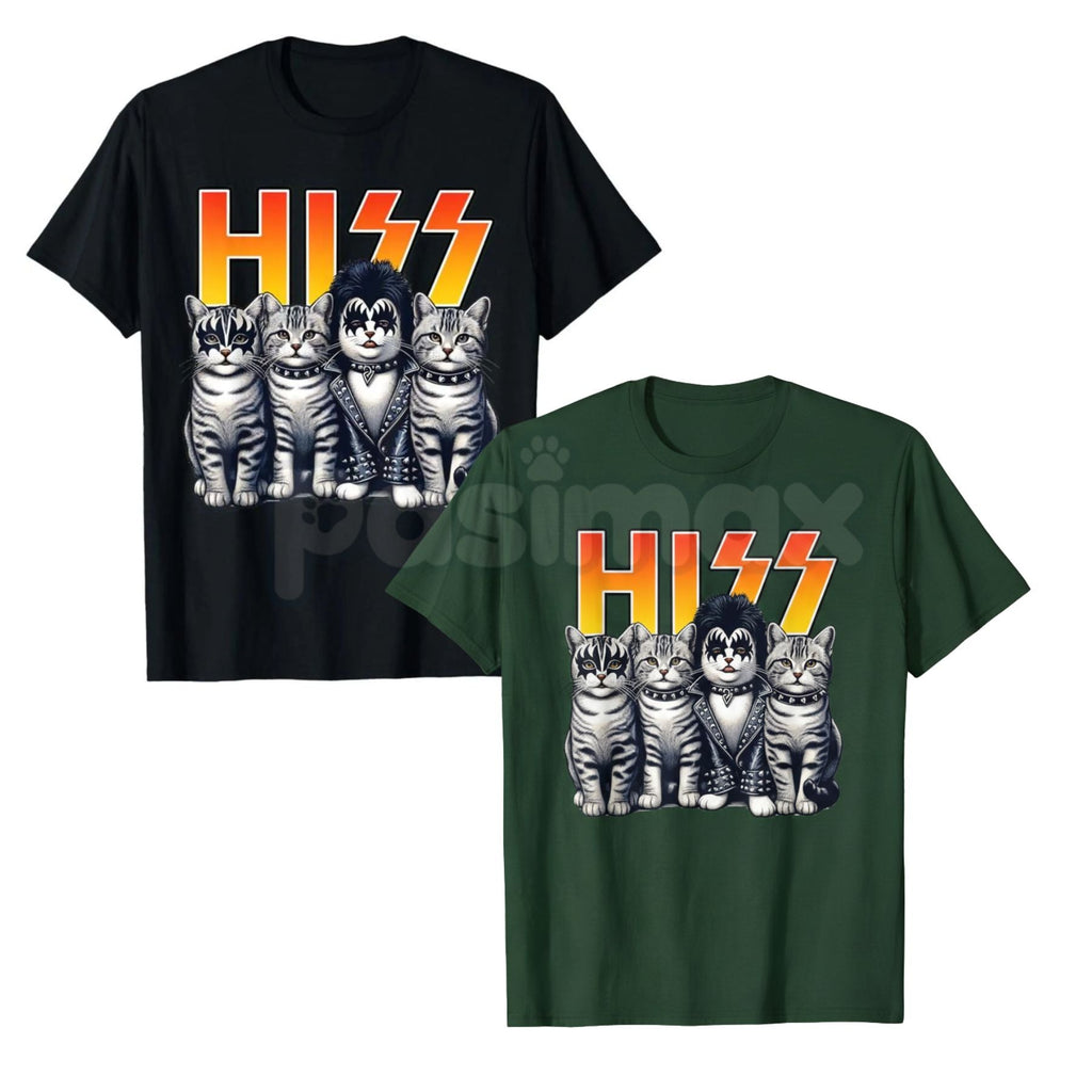 Pasimax Cute Hiss Cats Rock Kittens T-Shirt - Funny Music Cat Lovers Men Tee, Kitty Rocking Graphic Apparel, Feline Rock and 