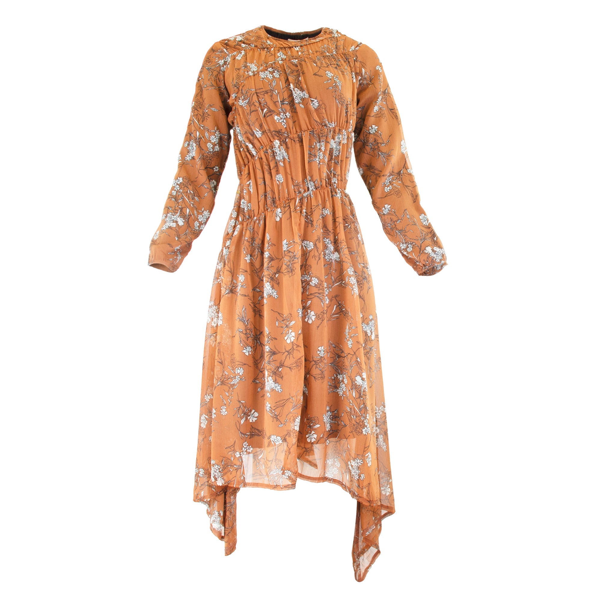 profile-nyc FLORAL RUST DRESS — lifestyle context