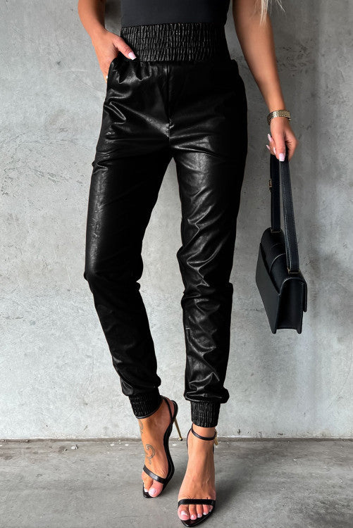Black Leather Skinny Tapered Pants